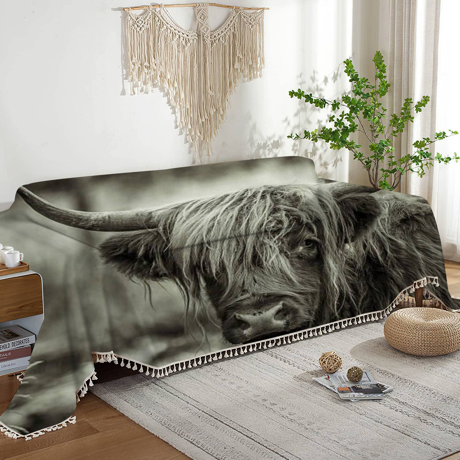 Highland Cow Print Washable Sofa Cover Slipcover - 70x90 Inch Stretchable Couch Protector for Pets, Living Room & Bedroom - Soft Furniture Throw Blanket for Home Decor & Cozy Comfort