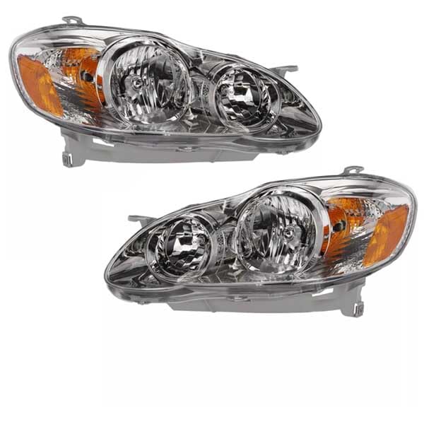 2005-2008 Toyota Corolla CE & LE Replacement Halogen Headlight Assembly Pair - Left & Right Side with Bulbs Included | Perfect for Night Driving & Vehicle Restoration Projects