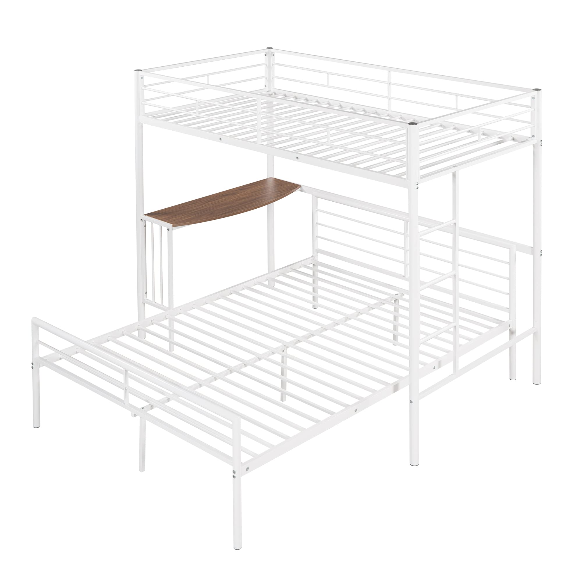 Twin Over Full Loft Bed with Desk - Sturdy Metal Bunk Bed Frame with Ladder & Safety Guardrails - No Box Spring Required - Space-Saving White Loft Bed for Kids, Teens & Small Rooms - Perfect for Dorm, Bedroom or Studio Apartment