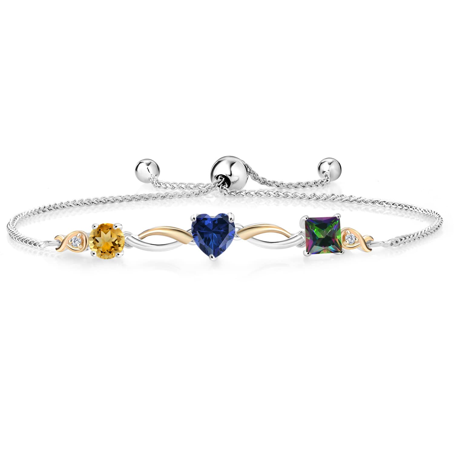 2.33 Ct Yellow Citrine & Blue Lab-Created Sapphire Bracelet in 925 Sterling Silver & 10K Yellow Gold with Lab-Grown Diamonds | Gem Stone King Keren Hanan | Elegant Jewelry for Weddings, Parties & Special Occasions