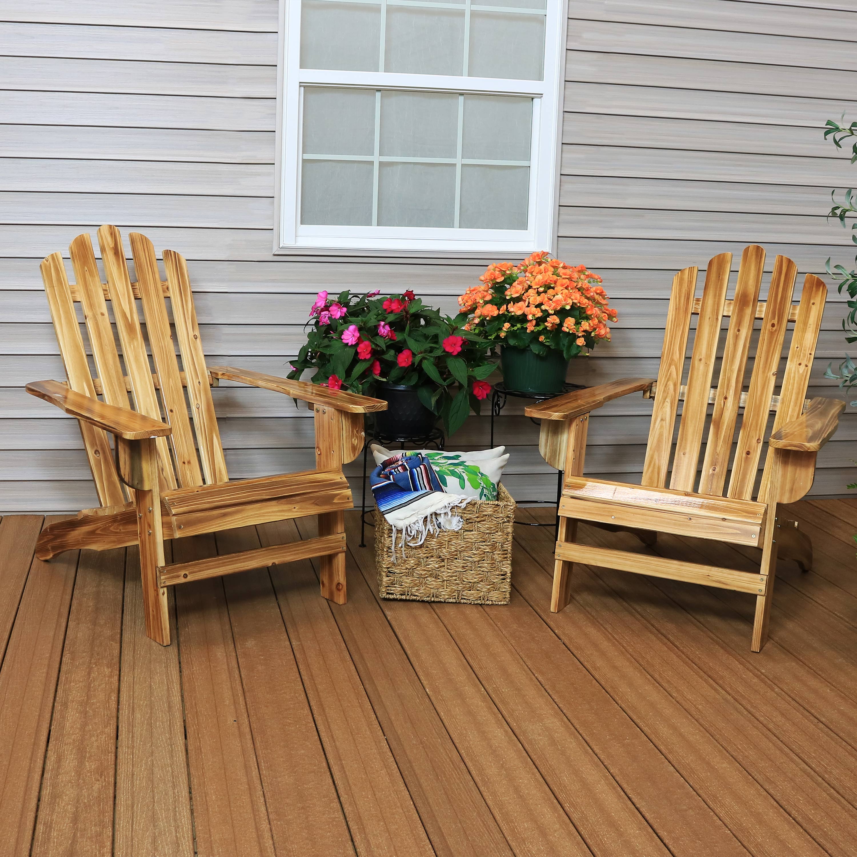 Rustic Wooden Adirondack Chair with Light Charred Finish - Outdoor Patio Furniture for Garden, Backyard & Poolside Relaxation
