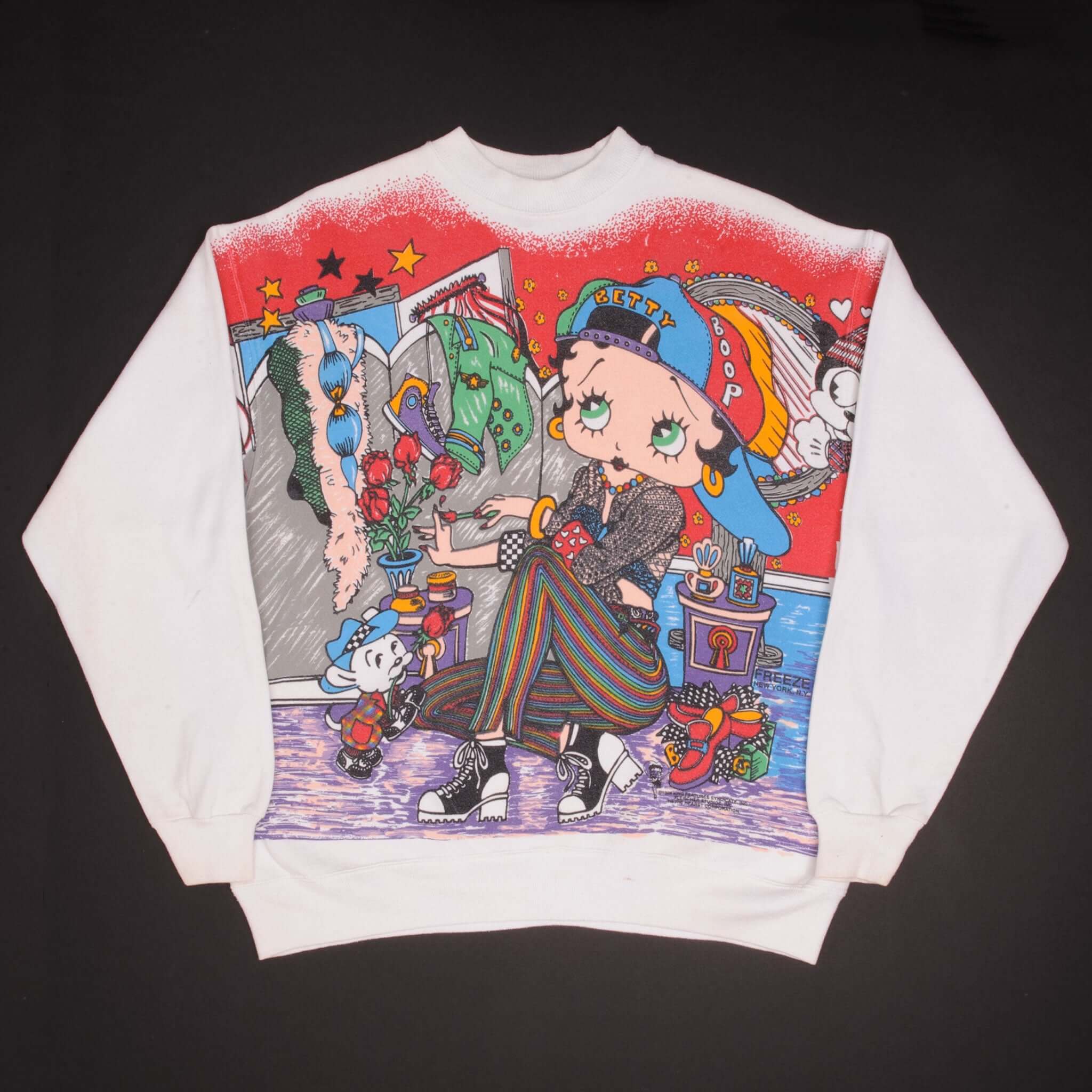 Vintage Betty Boop All Over Print Sweatshirt 1994 XL Made in USA - Retro Cartoon Fashion for Casual Wear & Collectors