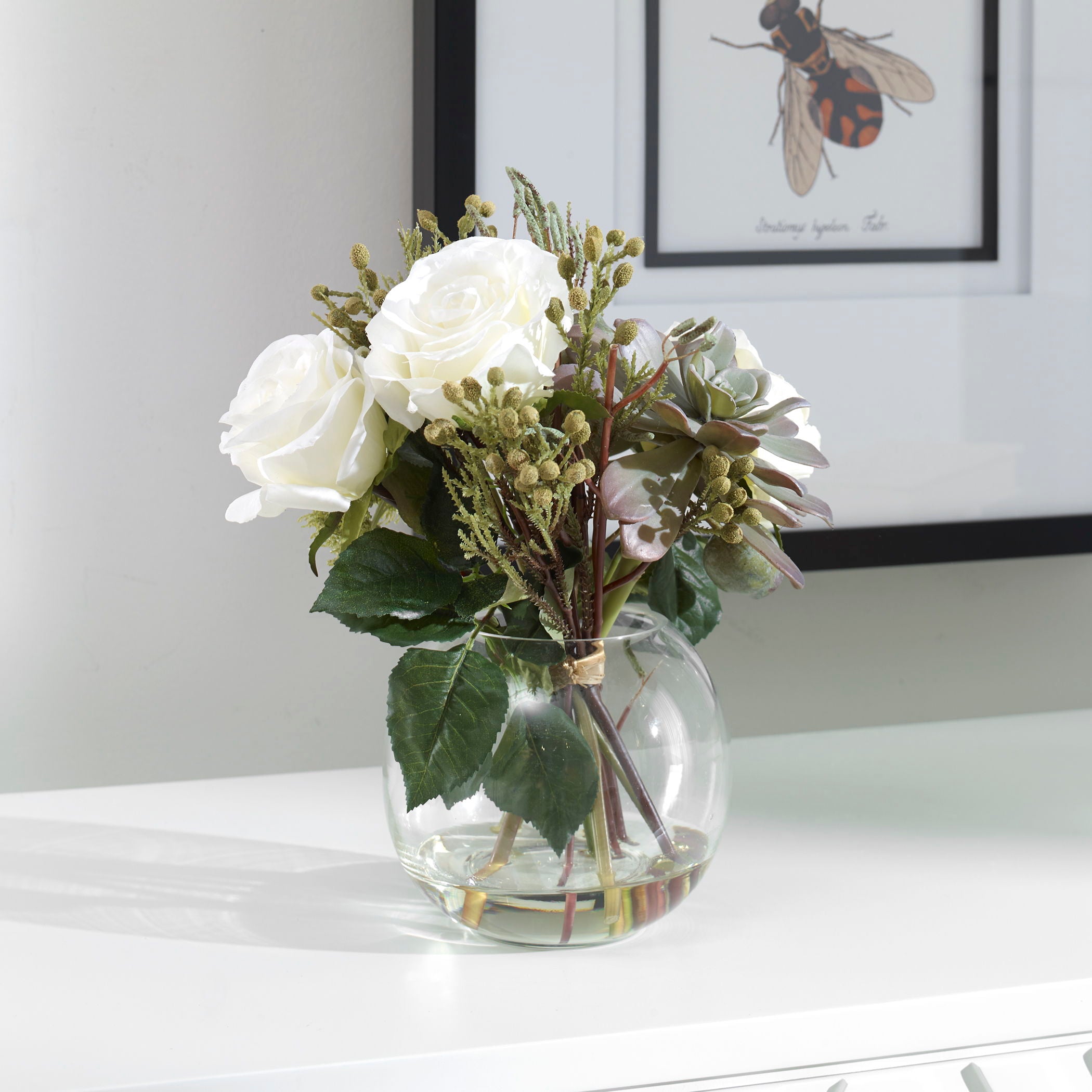 Belmonte Floral Bouquet with Green Vase - Fresh Artificial Flowers for Home Decor, Wedding Centerpieces & Gift Ideas