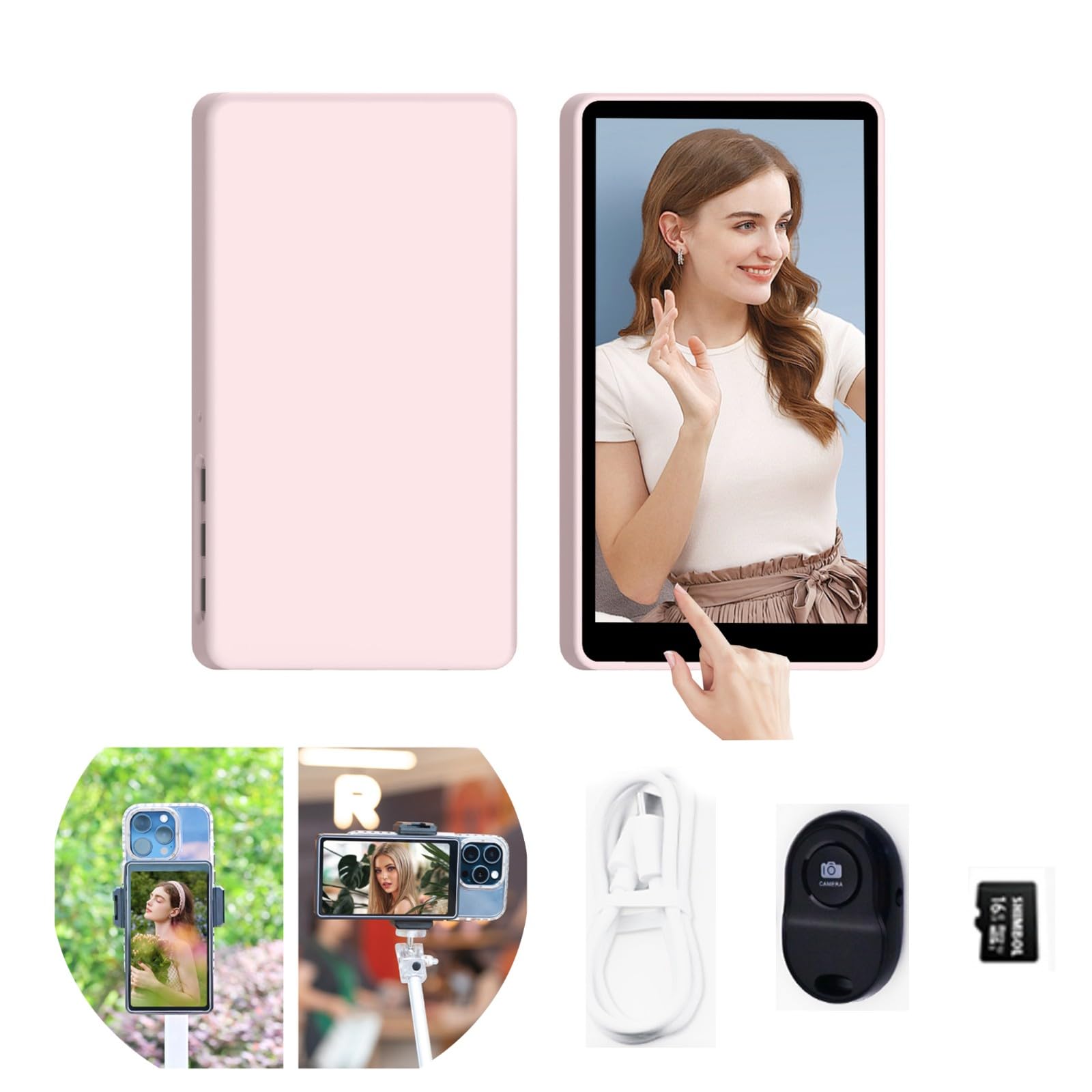 5 Inch 1080P Touchscreen CP5 Wireless Vlog Monitor - 2.4G/5GHz Dual Band with 164ft Range & Bluetooth Remote - Compatible with iPhone for YouTube, TikTok, Instagram Live Streaming (Includes Pink Case) - Perfect for Outdoor Vlogging, Travel Content Creation & Social Media Influencers