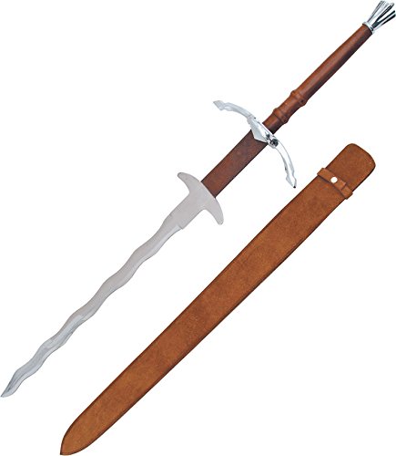 SZCO Supplies Flamberge Sword - Silver Medieval Replica for Collectors, Cosplay & Home Decor | Authentic Handcrafted European Style Sword for LARP, Theater & Display