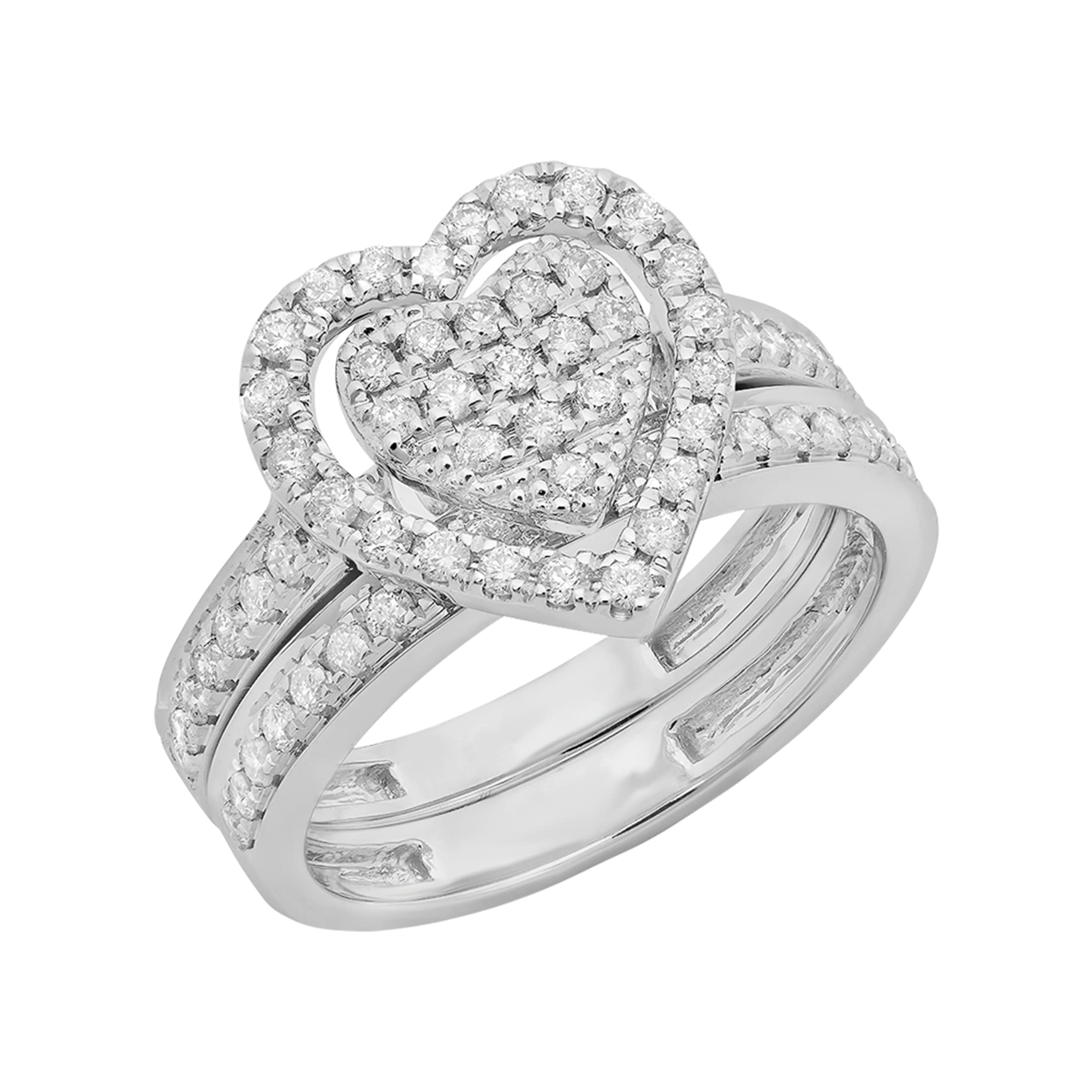 0.40 Carat Round Cut Diamond Heart Shaped Engagement Ring Set for Women - Sterling Silver Bridal Jewelry - Perfect for Proposals, Anniversaries & Romantic Gifts