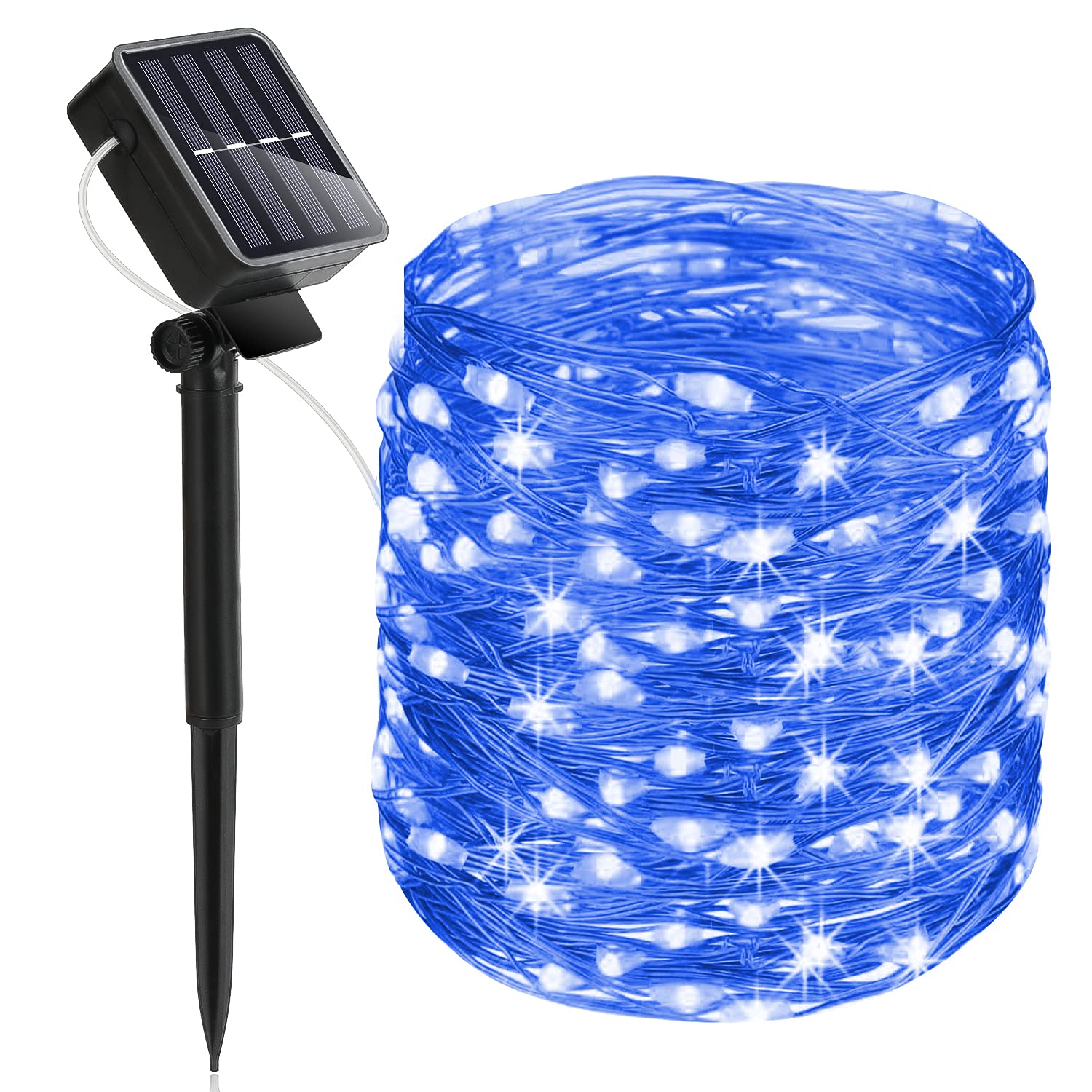 Heaffey 40FT Solar Fairy String Lights Outdoor - 120 LED Waterproof Copper Wire Lights with 8 Lighting Modes | Solar Powered Decoration for Christmas, Wedding, Patio, Yard & Trees (Blue, 1 Pack) | Perfect for Holiday Parties, Garden Decor & Romantic Ambiance
