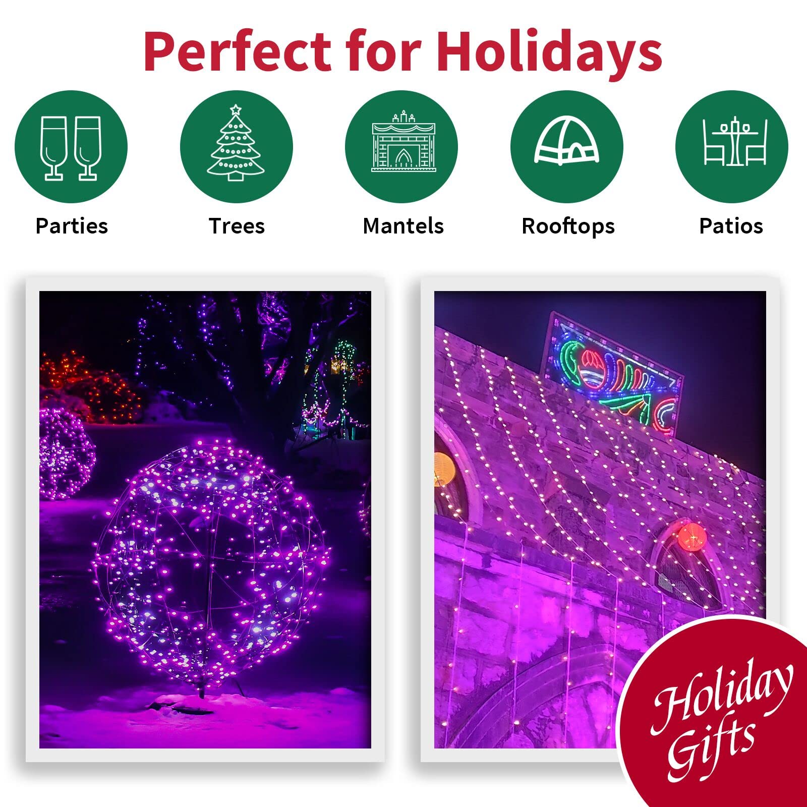 Super Bright 19.6ft Extendable Purple Halloween String Lights - 100 UL Certified Mini Bulbs for Outdoor Decor, Christmas Trees, Garden & Party Lighting - Perfect for Halloween, Christmas, Patio, and Holiday Celebrations