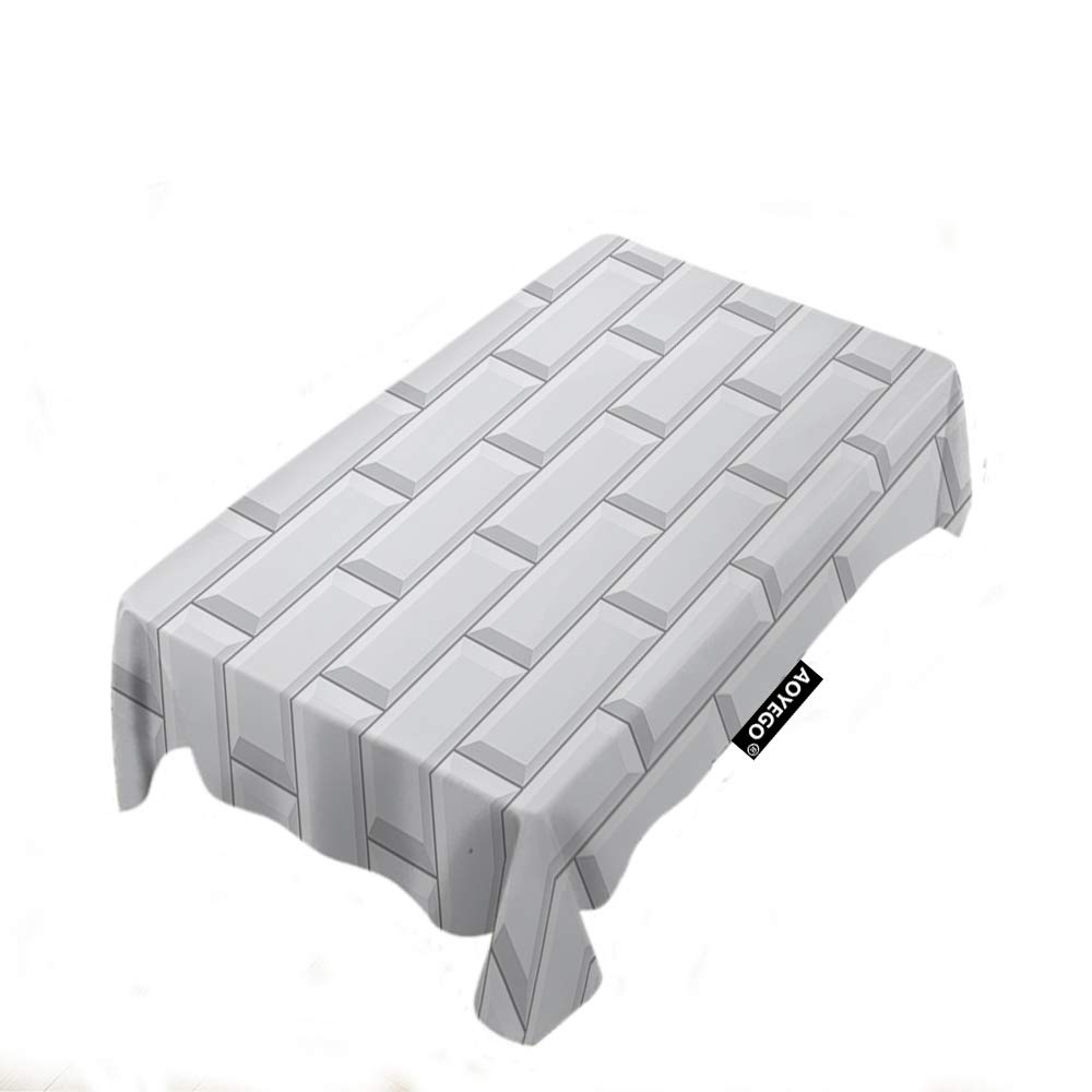 AOYEGO White Geometric Bricks Block Pattern Rectangle Tablecloth 60x84 Inch - Luxury Polyester Table Cover for Kitchen, Holiday Dinner, Hotel & Restaurant - Perfect for Subway Wall Decor, Wedding Banquet, and Outdoor Picnic Events
