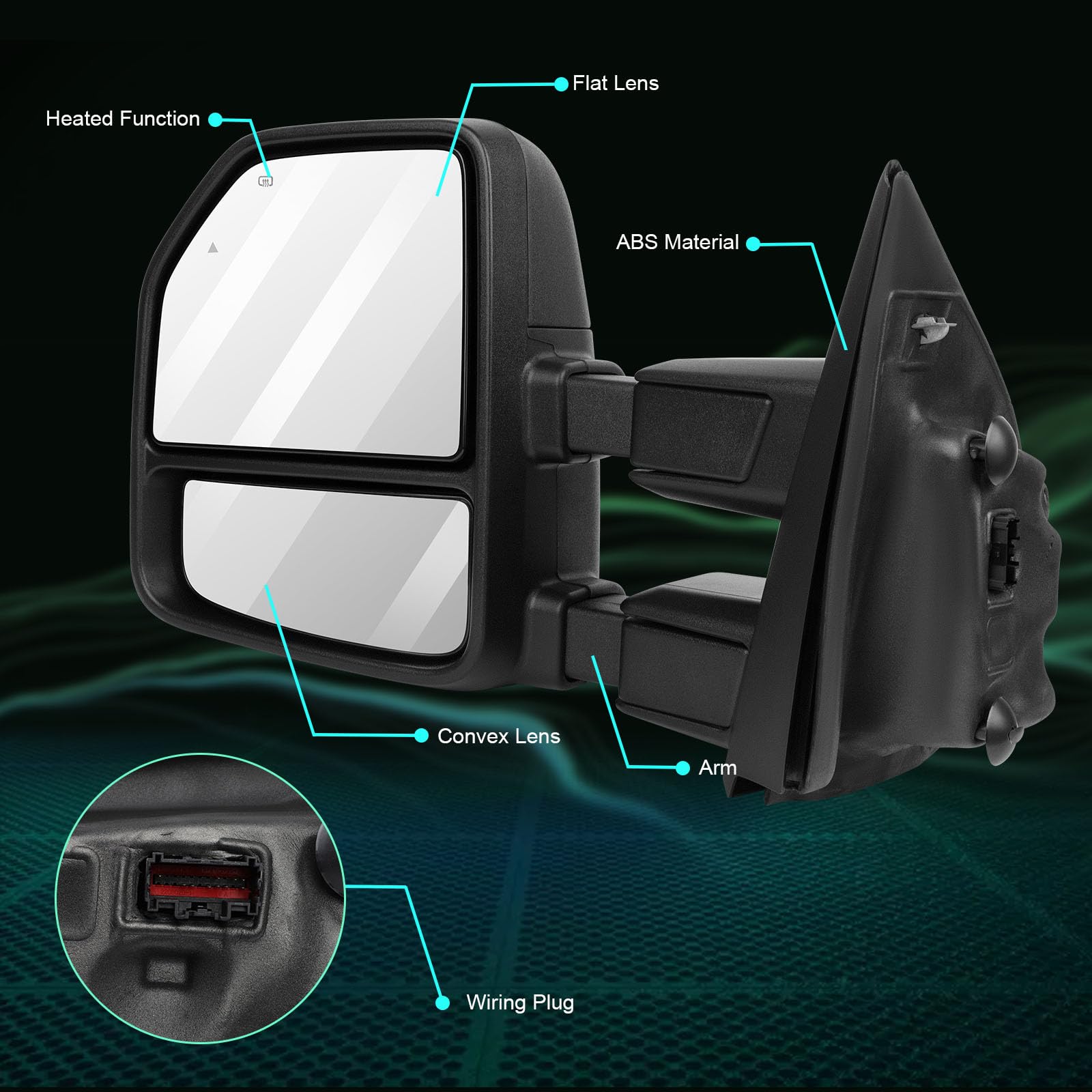 SCITOO Power-Adjustable Heated Towing Mirrors with Turn Signal & Clearance Lights - Compatible with 2017-2019 Ford F250 F350 F450 Super Duty Trucks - Perfect for Towing, Camping & Heavy-Duty Hauling