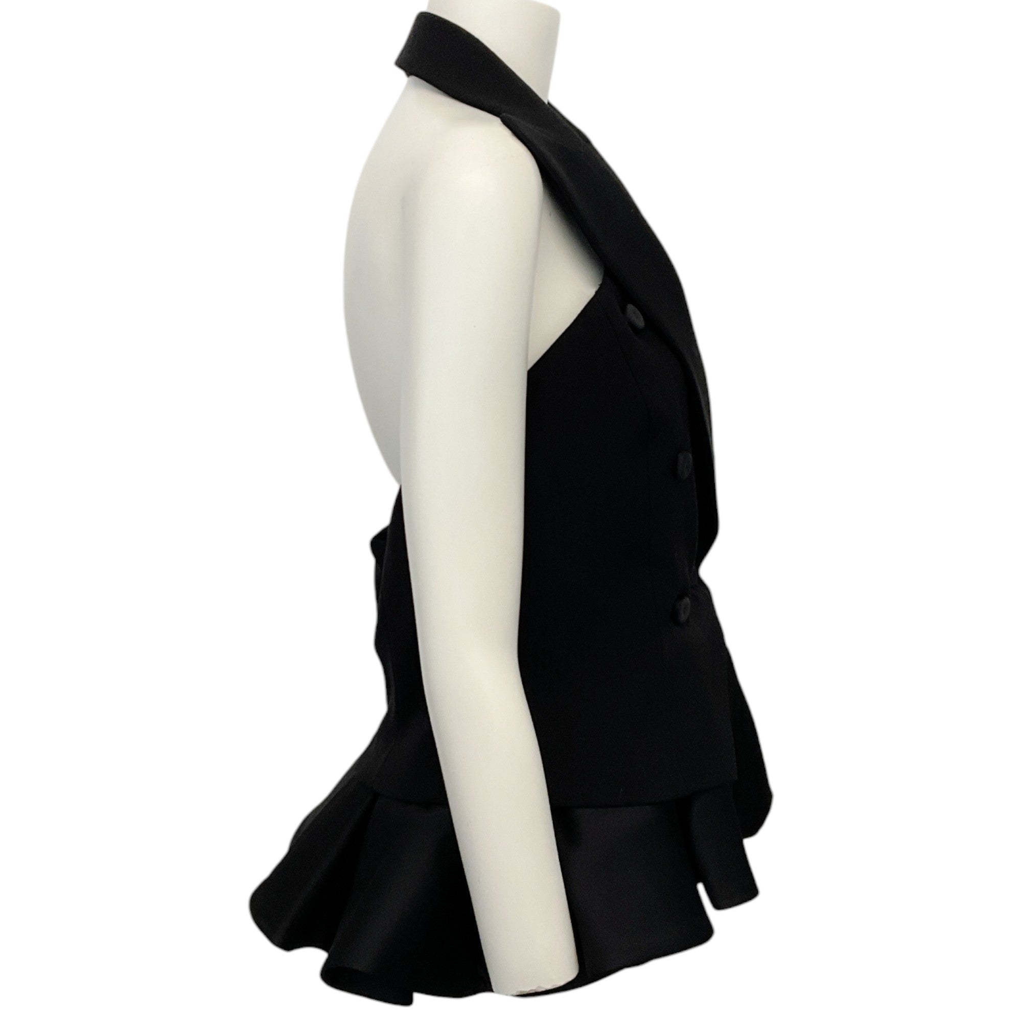Moschino Couture Black Wool Peplum Tuxedo Halter Top for Women - Elegant Evening Wear & Party Outfit for Special Occasions