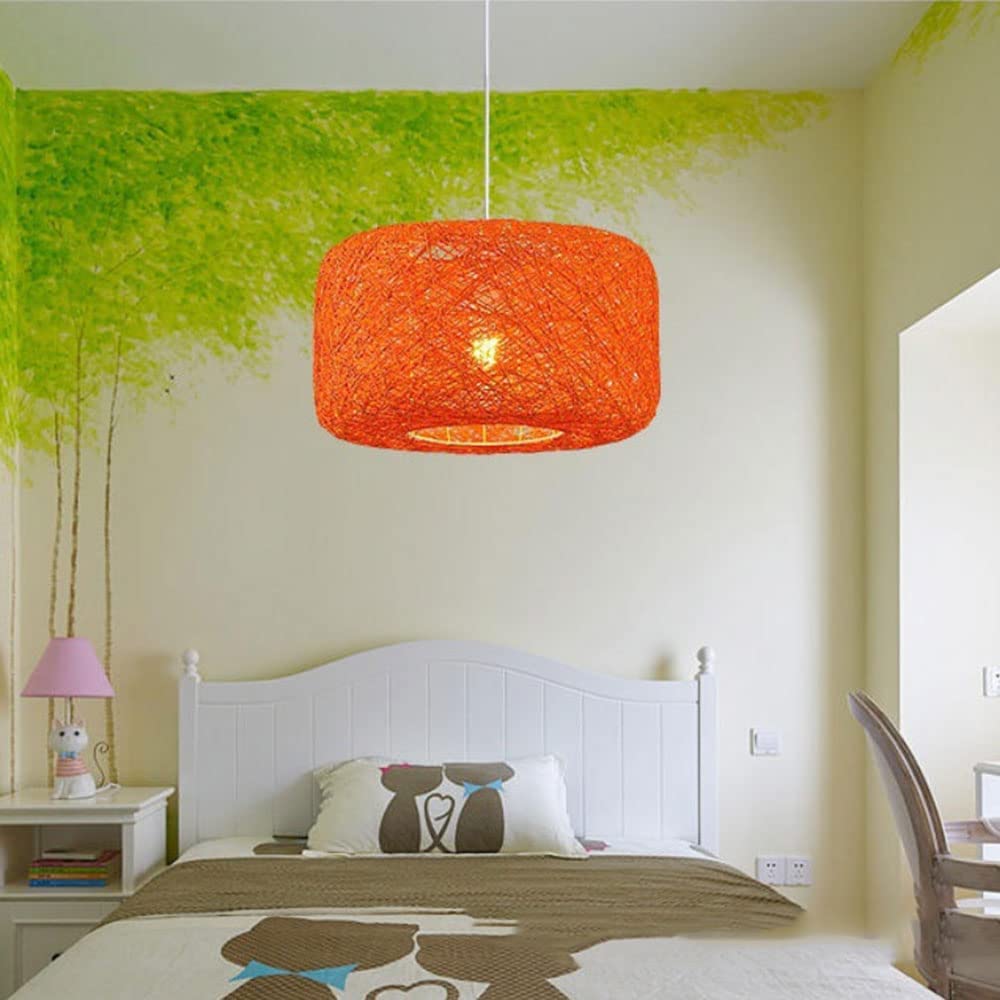 Rattan Ceiling Pendant Light Fixture - 1 Bulb Beige Chandelier, Flushmount Hanging Lamp for Kitchen, Living Room, Bedroom, Restaurant | Boho Home Decor, Dining Area Lighting, Farmhouse Style Interior Design