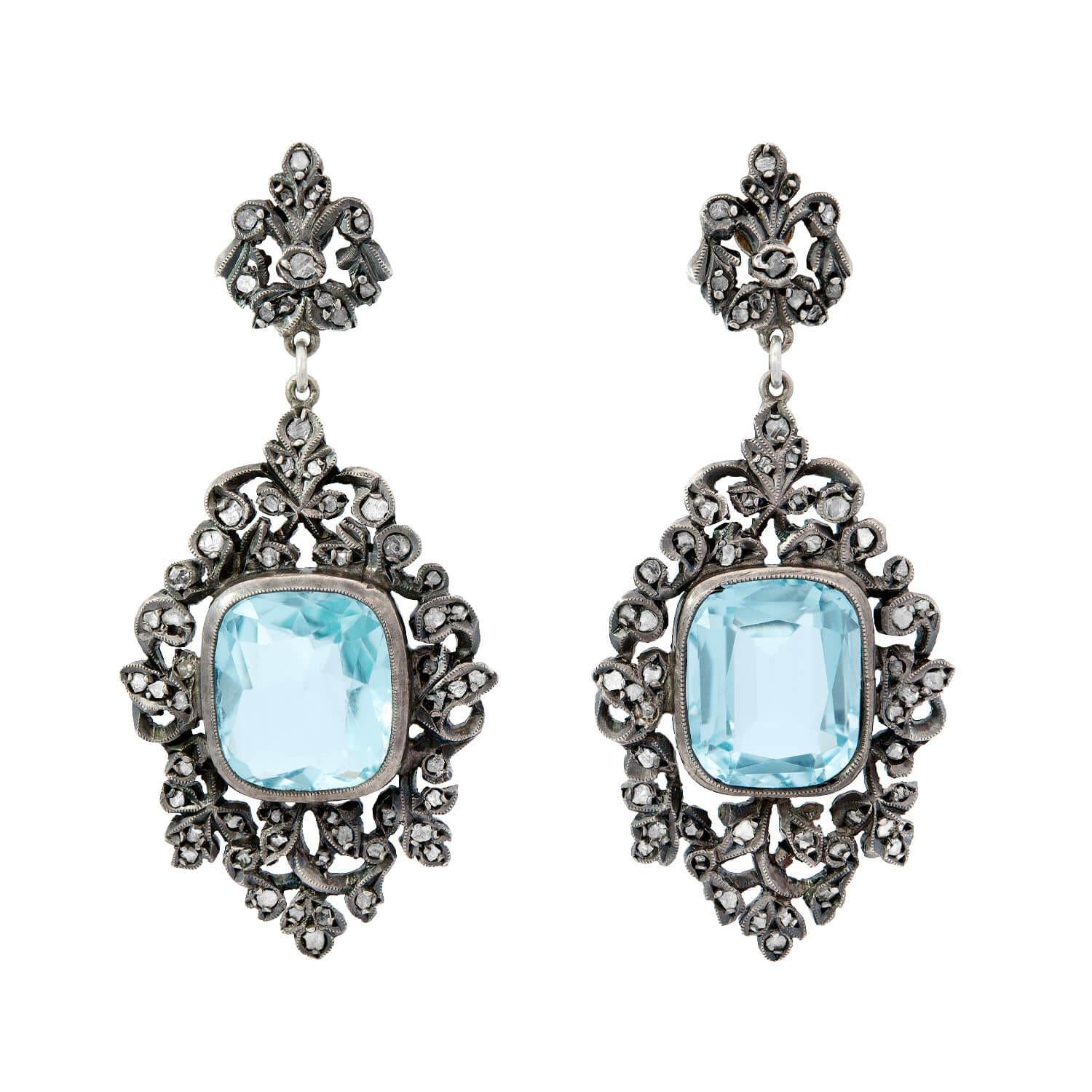 Victorian Style Sterling Silver & 14k Gold Diamond Dangle Earrings - Elegant Vintage Jewelry for Weddings, Parties & Special Occasions