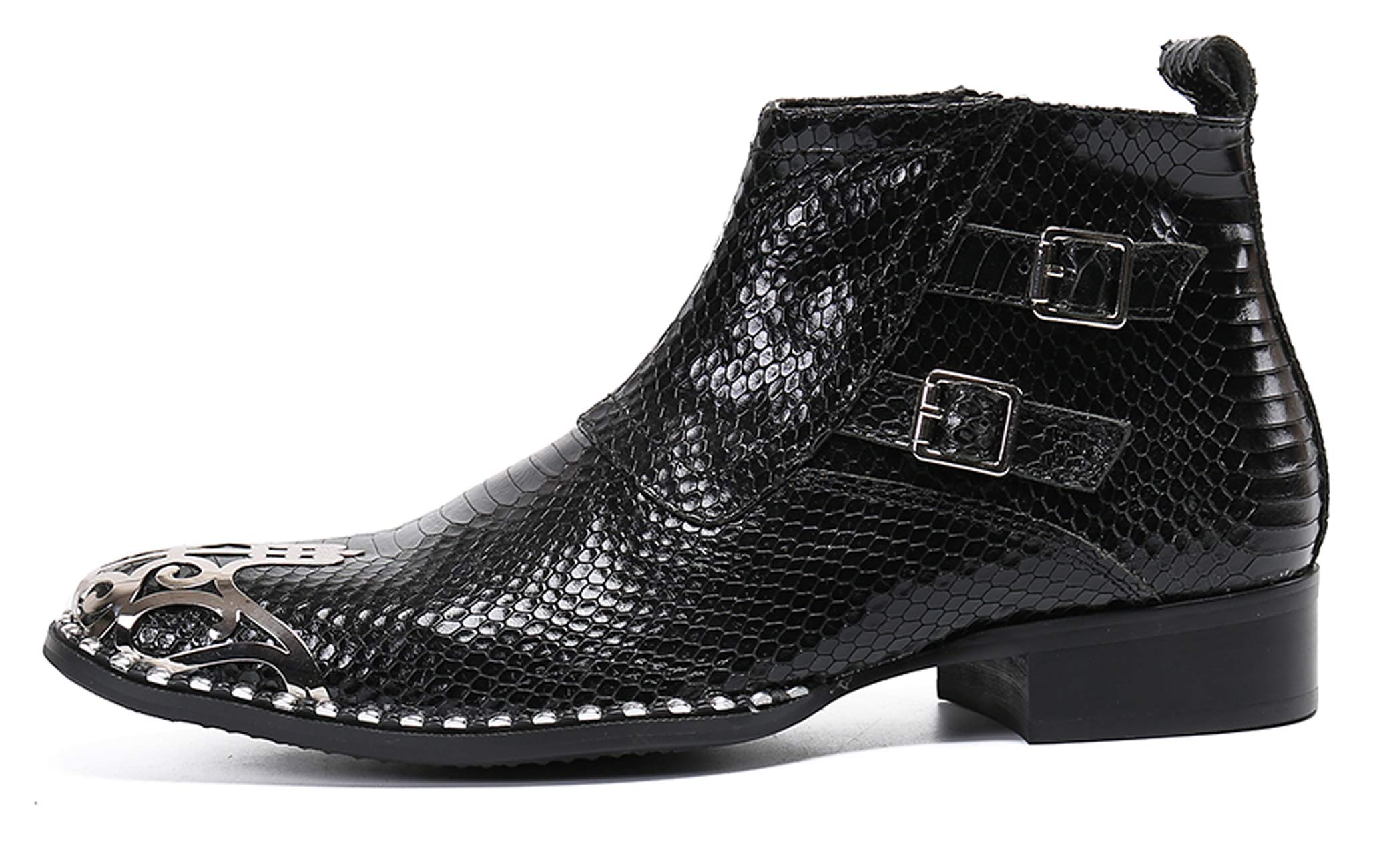 Santimon Men's Western Boots - Genuine Leather Cowboy Boots with Metal Toe & Side Zipper - Black Dress Boots for Men - Perfect for Rodeo, Country Dancing & Casual Wear