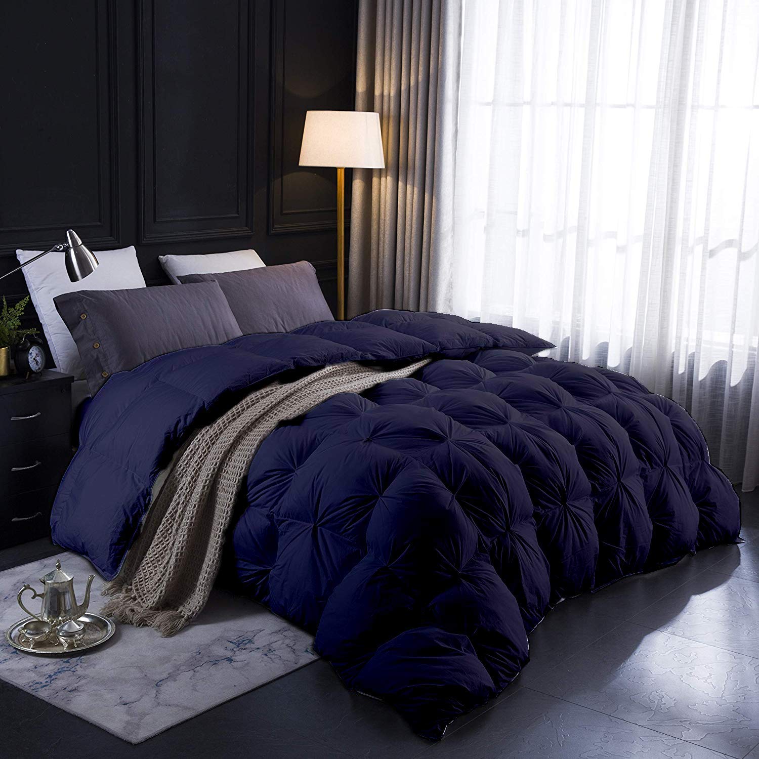 Premium 500 GSM Pinch Pleated Comforter - 100% Long Staple Combed Cotton - Navy Blue Twin/Twin XL - Ultra Soft Vintage Pin Tuck Design - Cozy Bedding for Kids' Room, Guest Bedroom & Dorm Decor