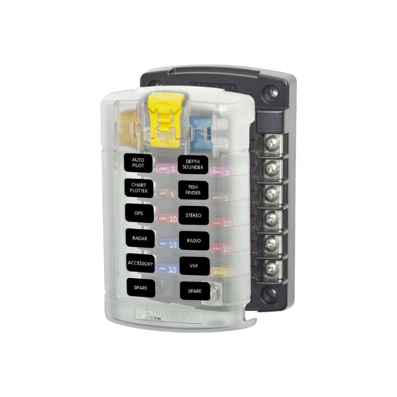 12 Circuit ST Blade Fuse Block with Protective Cover - Reliable Automotive Fuse Box for Cars, Trucks, Boats & RVs Electrical System Protection