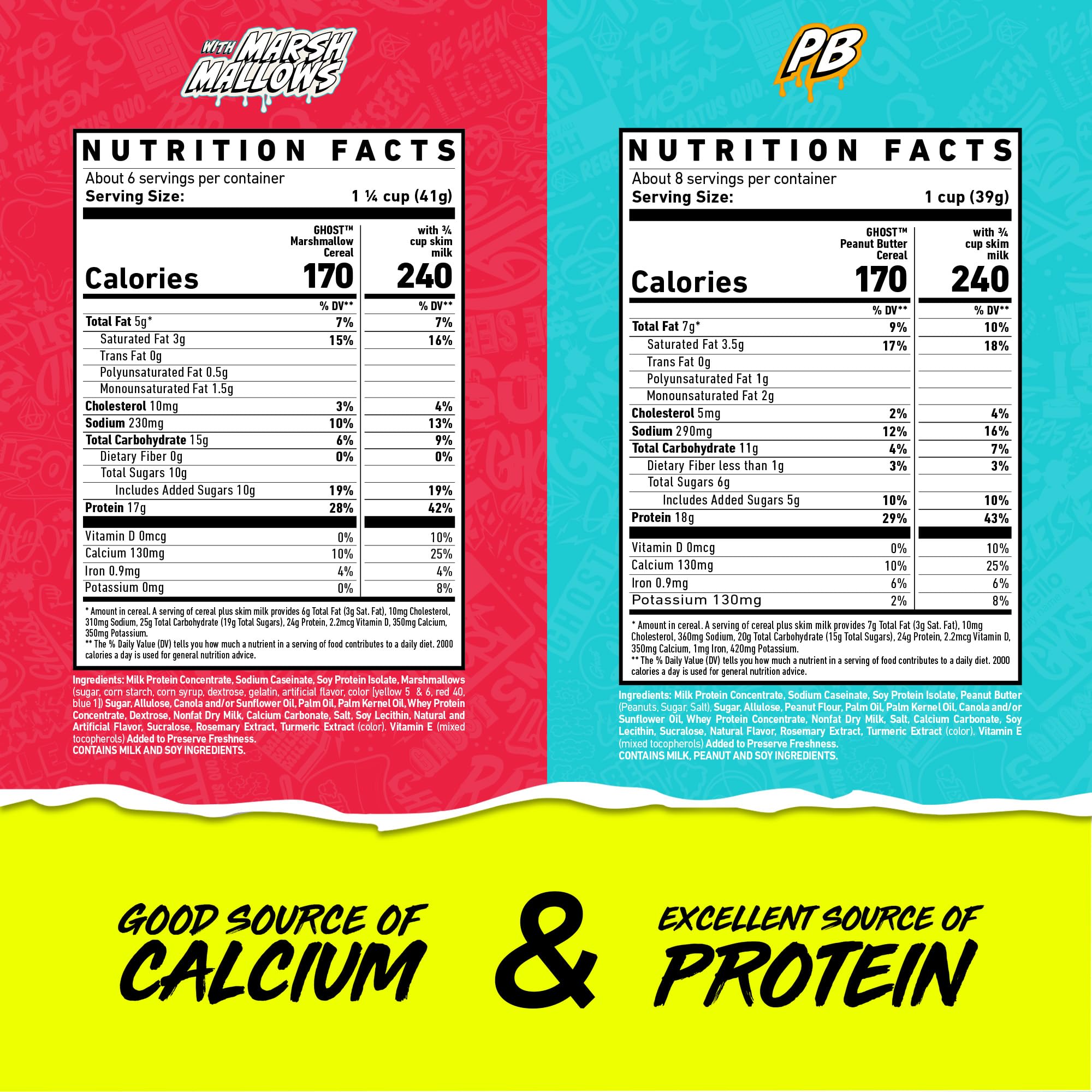 GHOST Protein Cereal Variety Pack - Marshmallow Flavor with Lucky Charms Marshmallows & Peanut Butter (4-Pack) | High Protein Breakfast Cereal (17g Protein) | Good Source of Calcium | Perfect for Post-Workout Snacks & Healthy Morning Meals