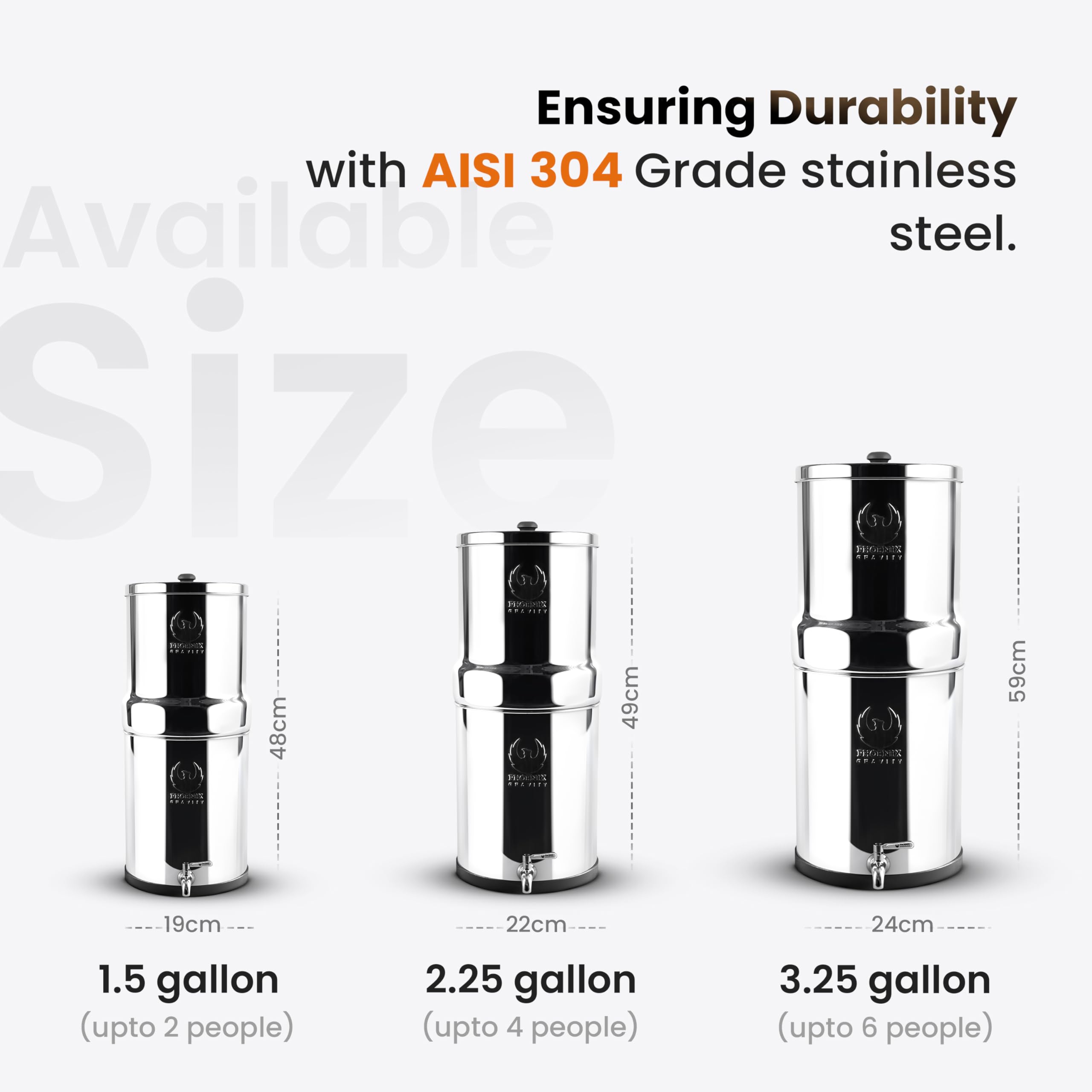Phoenix Gravity-Fed 2.25 Gallon Stainless Steel Water Filter System - NSF Certified Black Filter Elements & Stainless Steel Tap for Camping, Countertop, Emergency Preparedness & Outdoor Adventures