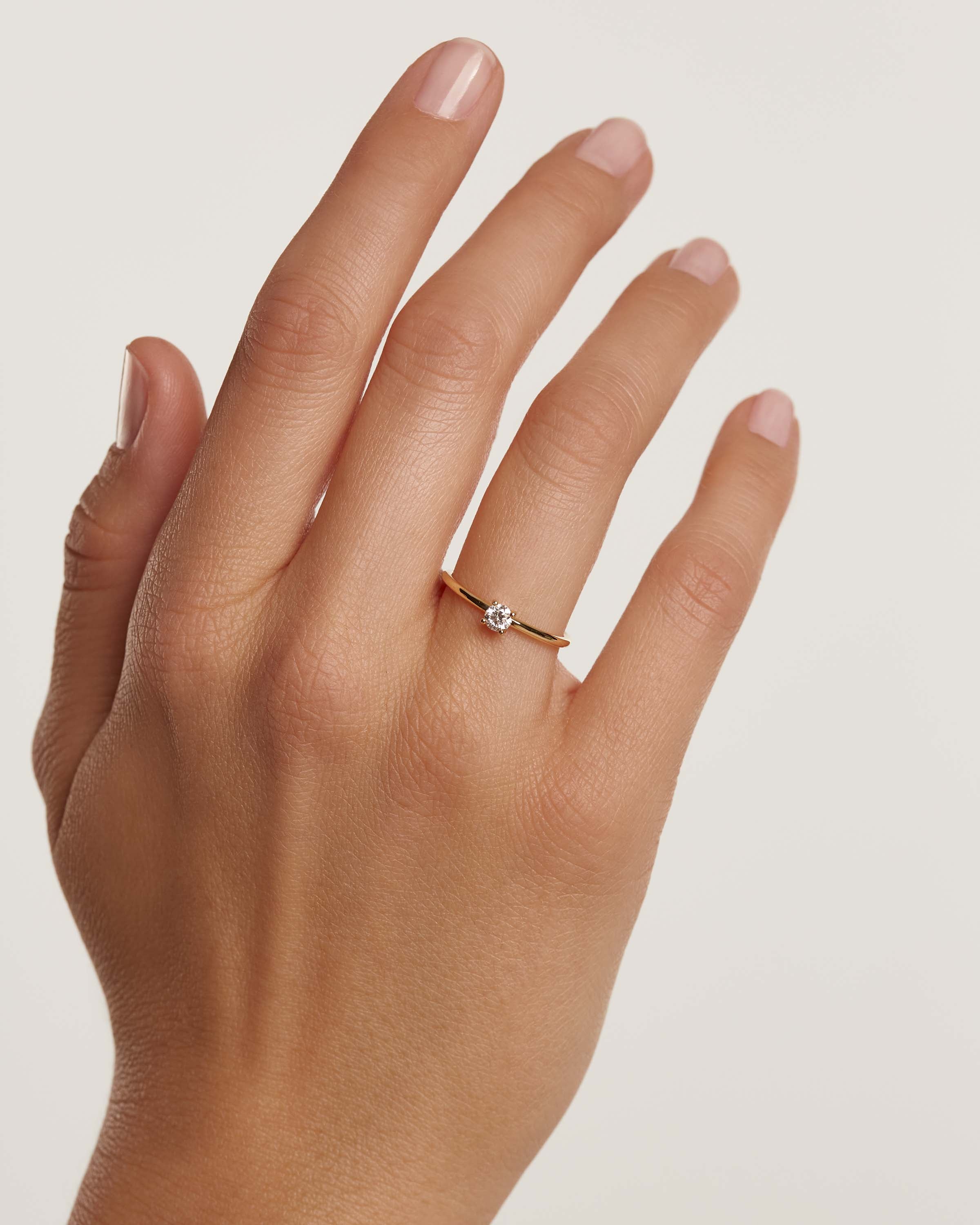 Diamond and Gold Solitaire Medium Ring for Women - Elegant Engagement, Wedding, Anniversary Gift for Her
