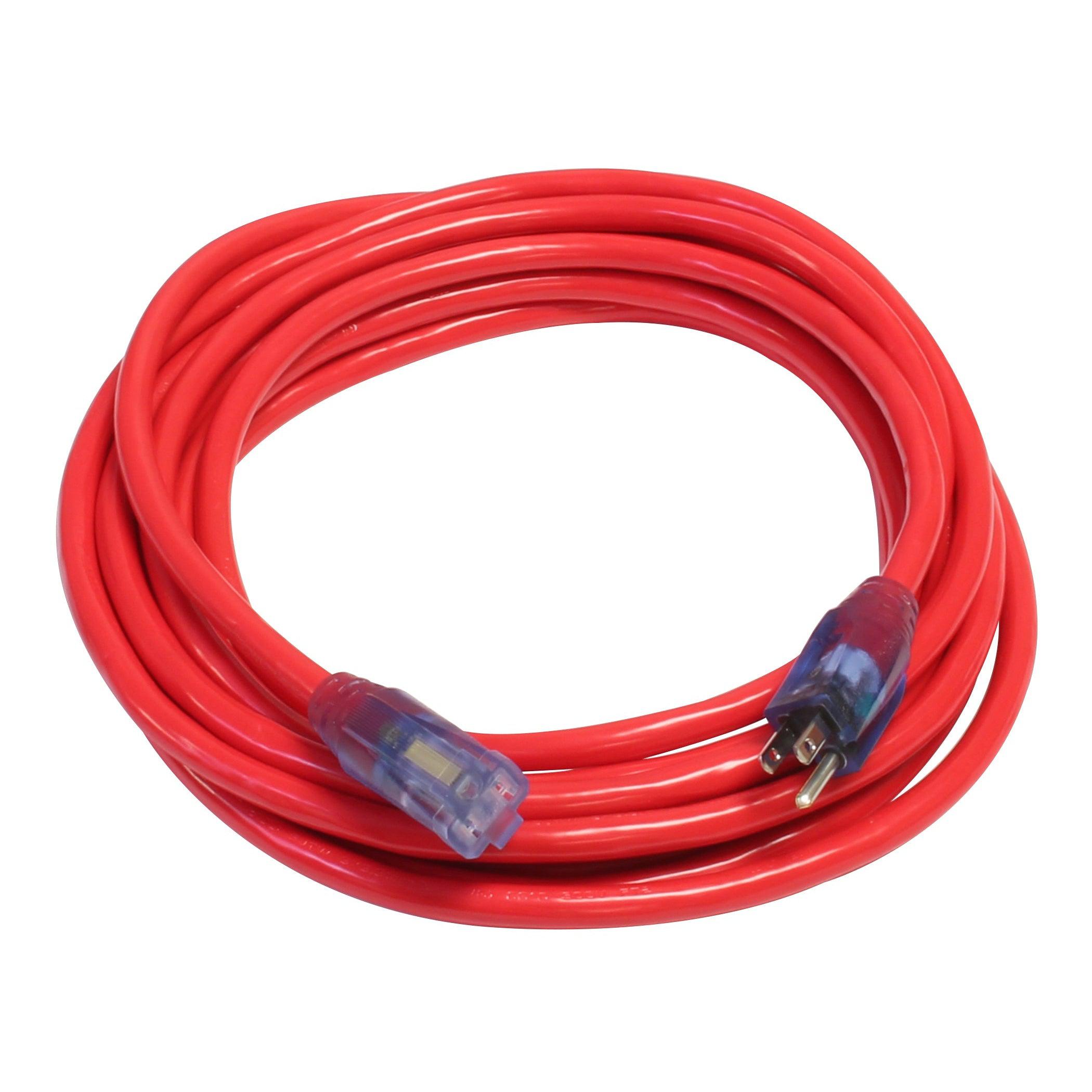12/3 Gauge 100ft Heavy Duty Extension Cord with Lighted End - 120V, Red, Direct Wire - Perfect for Outdoor, Workshop, and Construction Use
