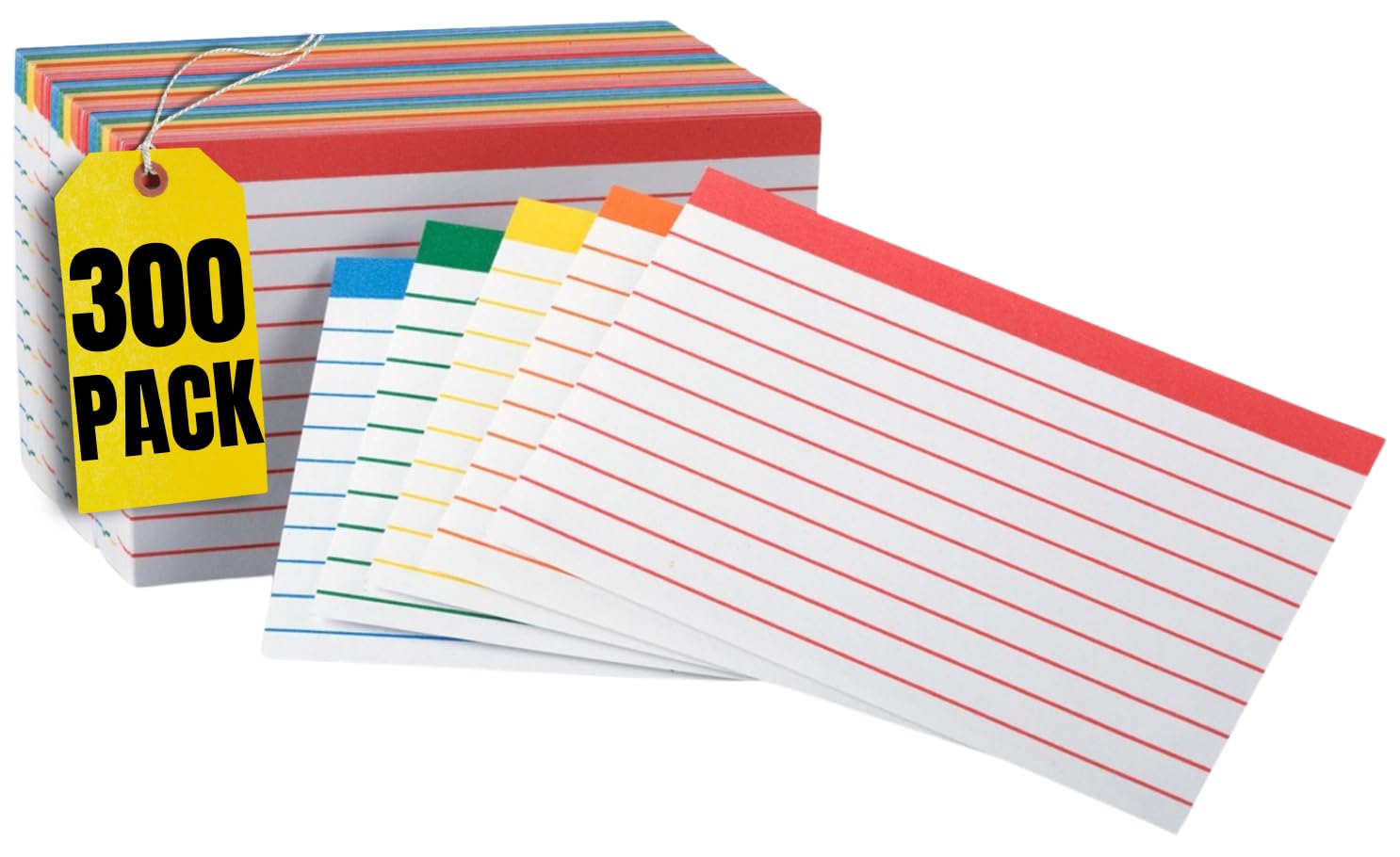 1InTheOffice 3x5 Index Cards - Ruled Flash Cards in Assorted Colors (300 Pack) - Perfect for Study Notes, Office Organization & Classroom Learning