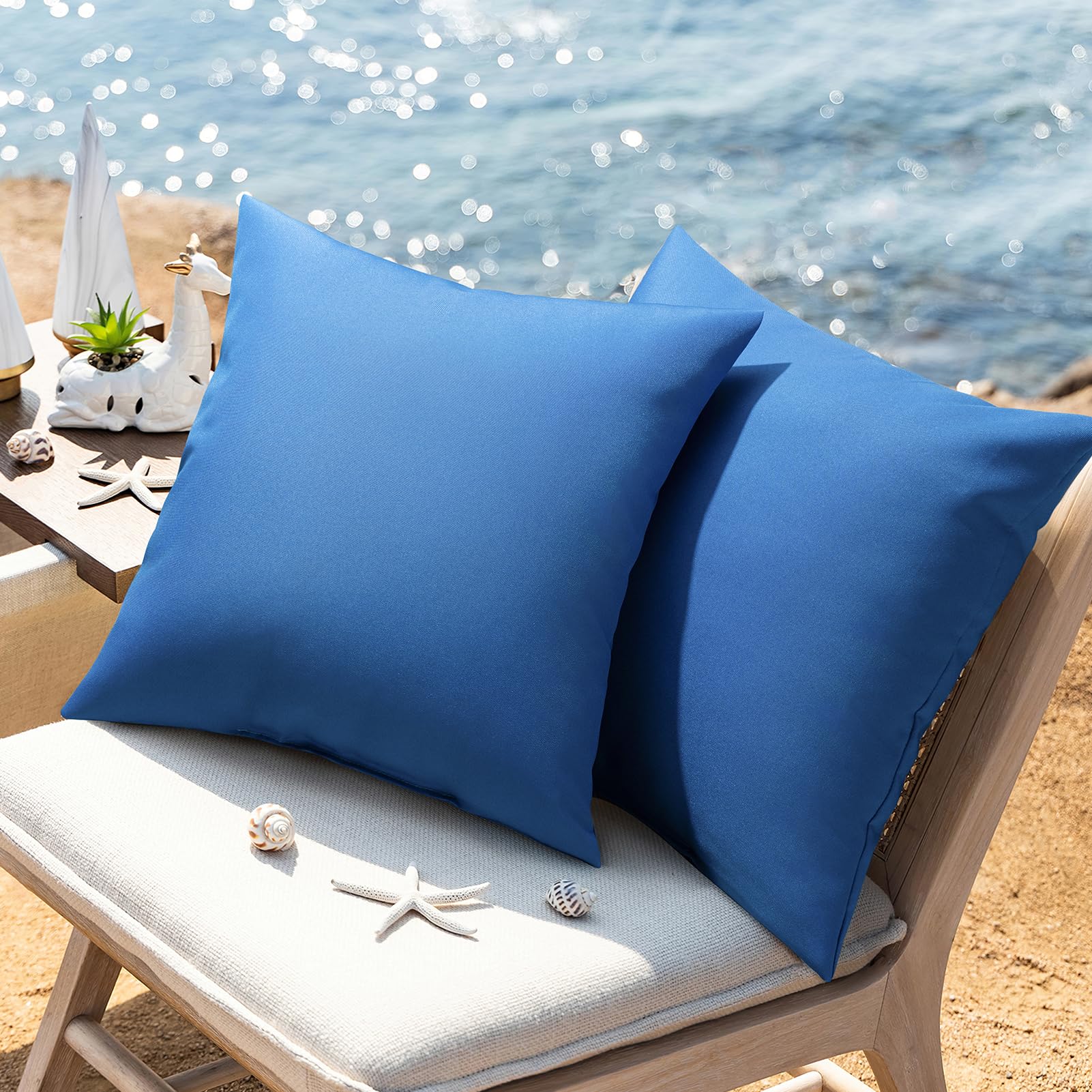 Premium Waterproof Outdoor Pillow Inserts (Pack of 4) - 18x18 Inch Dual-Use Decorative Throw Pillows for Patio, Couch, Tent & Camping - No Cover Needed - Vibrant Blue Cushion Stuffers