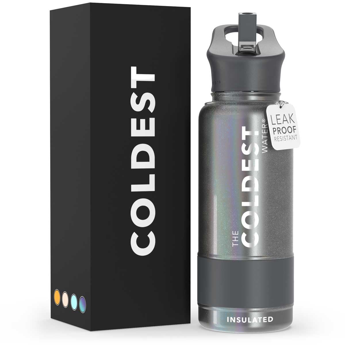 Coldest Sports Water Bottle 32oz - Vacuum Insulated Stainless Steel Thermos with Straw Lid, Leakproof & Reusable - Perfect for Gym, Hiking & Outdoor Activities (Stardust Glitter)