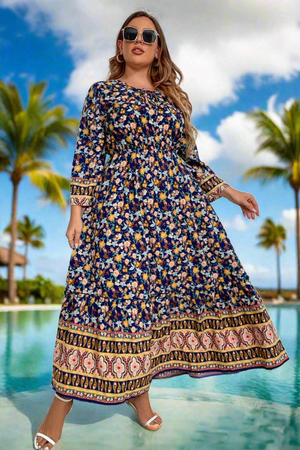 Plus Size Boho Beach Maxi Dress for Women - Flowy Long Summer Dress with Pockets - Perfect for Vacations, Beach Parties & Casual Outings