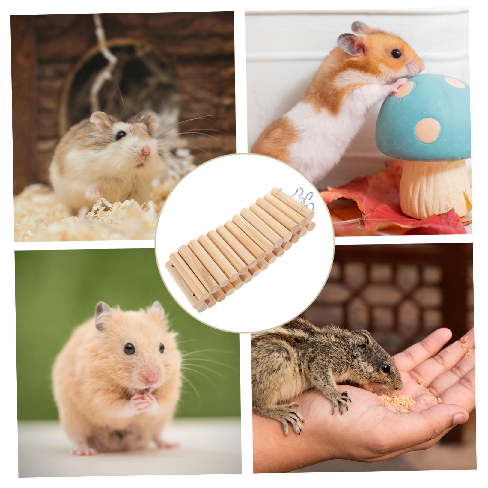 1pc Wooden Hamster Ladder Toy - Natural Wood Climbing Bridge for Small Pets, Chewable Suspension Bridge for Hamsters & Birds - Perfect for Cage Climbing & Playtime Activities