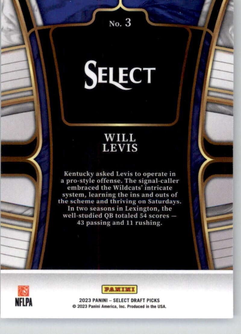 2023 Panini Select Draft Picks Blue #3 Will Levis Kentucky Wildcats Rookie Card - NCAA Football Trading Card in NM Condition | Perfect for Collectors, Sports Memorabilia Enthusiasts & Fantasy Football Fans
