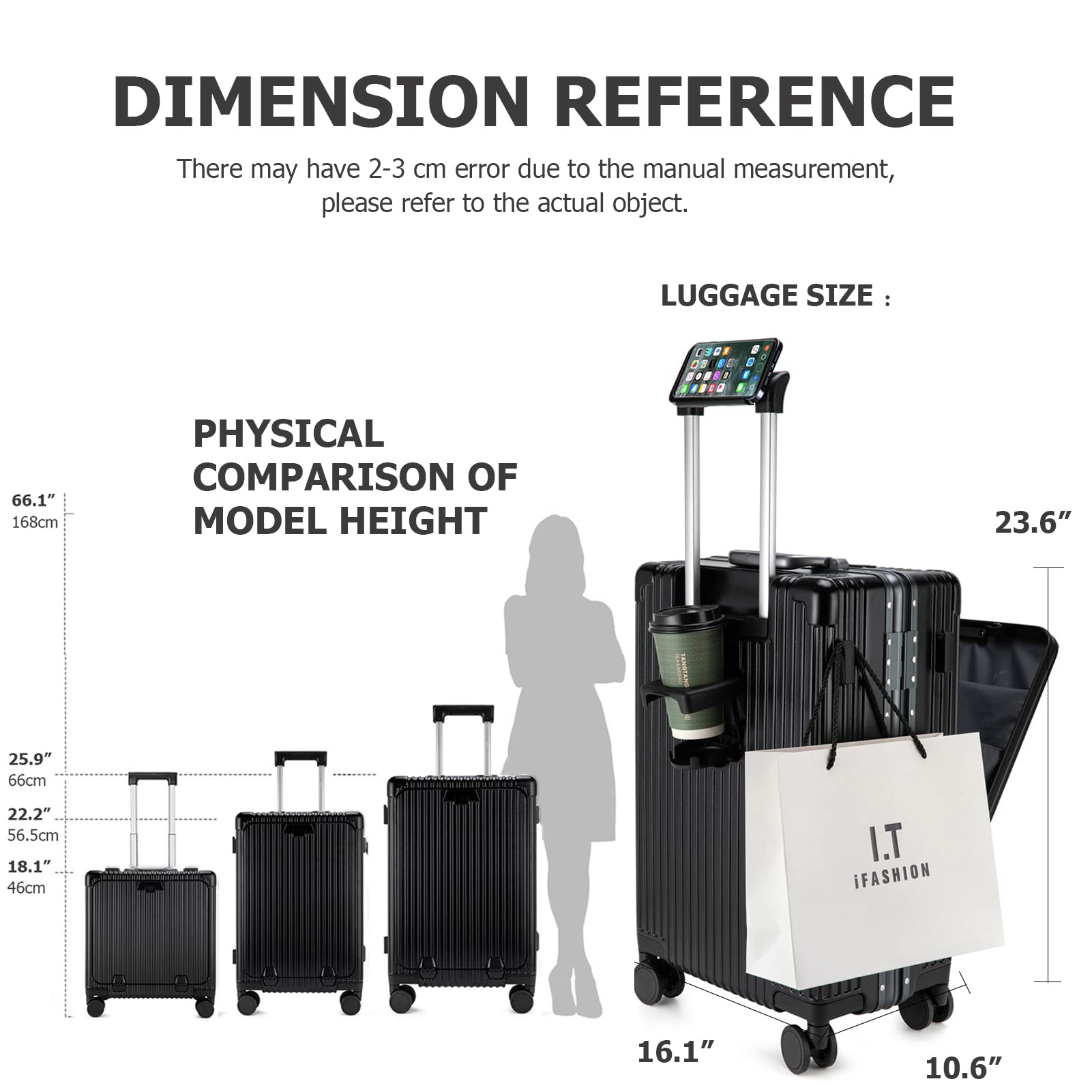 Feilario 24-Inch Aluminum Frame Hardshell Spinner Luggage - TSA Approved Carry-On Suitcase with Built-In Lock, USB Charging Port, Cup Holder & Phone Pocket | Perfect for Business Travel, Weekend Getaways & Airplane Trips