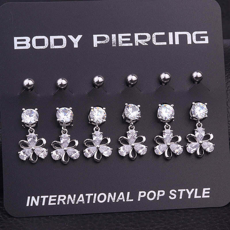Surgical Steel Flower Belly Button Ring - Silver Navel Piercing Jewelry for Women | HSBR18603 | Perfect for Everyday Wear, Parties & Beach Outfits