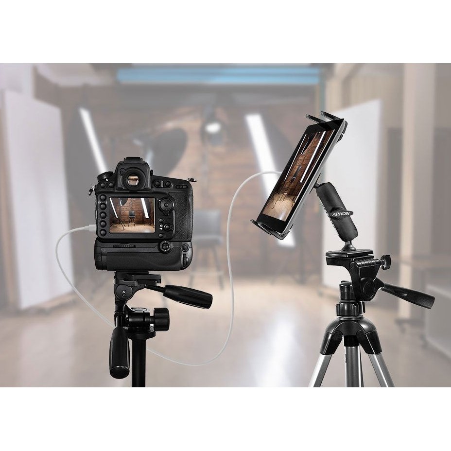 Arkon Heavy Duty Adjustable Tablet Tripod Mount - Compatible with iPad Air 2, iPad Pro, iPad 4/3/2, Galaxy Note 10.1 & Tab Pro - Secure Stand for Photography, Video Calls & Streaming (Black)