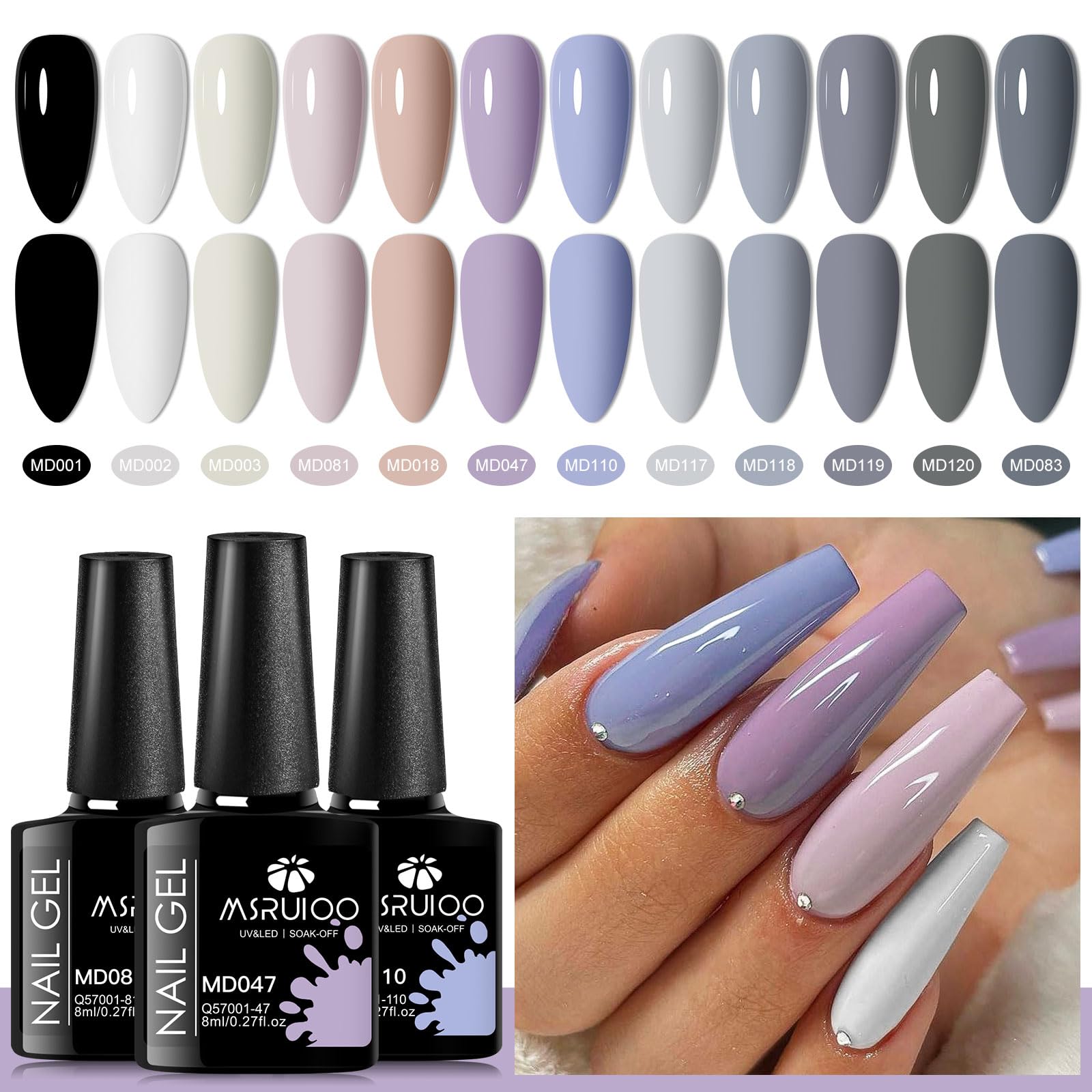 12 Colors Cool Gray Gel Nail Polish Set - UV/LED Soak Off Nail Art Kit for DIY Manicure | Professional Salon Quality & Gift Ready for Women | Perfect for Home Use, Parties & Special Occasions