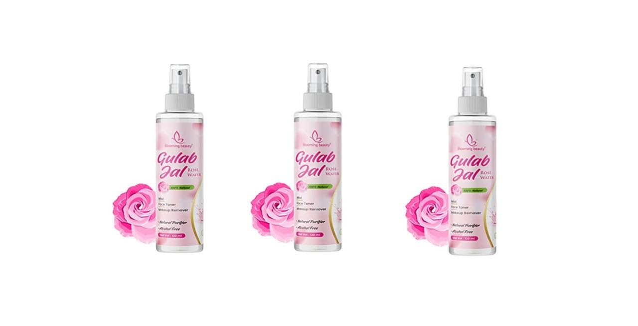 Pure & Natural Rose Water Spray for Face - Blooming Beauty Rose Petals Gulab Jal | Hydrating & Refreshing Facial Mist for Women (120ml, Pack of 3) | Perfect for Skincare Routine, Makeup Setting & Summer Refreshment