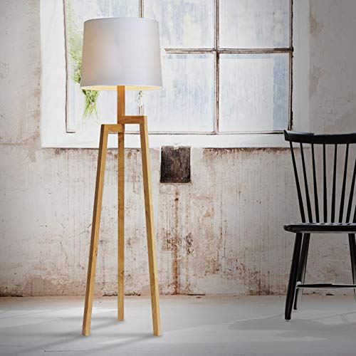 Stylish LITFAD Wood Tripod & Fabric Drum Shade LED Floor Lamp - Modern Designer Lighting for Living Room, Bedroom, Nightstand or Hotel Decor | Perfect Ambient Lighting for Reading Nook, Cozy Corner & Bedside