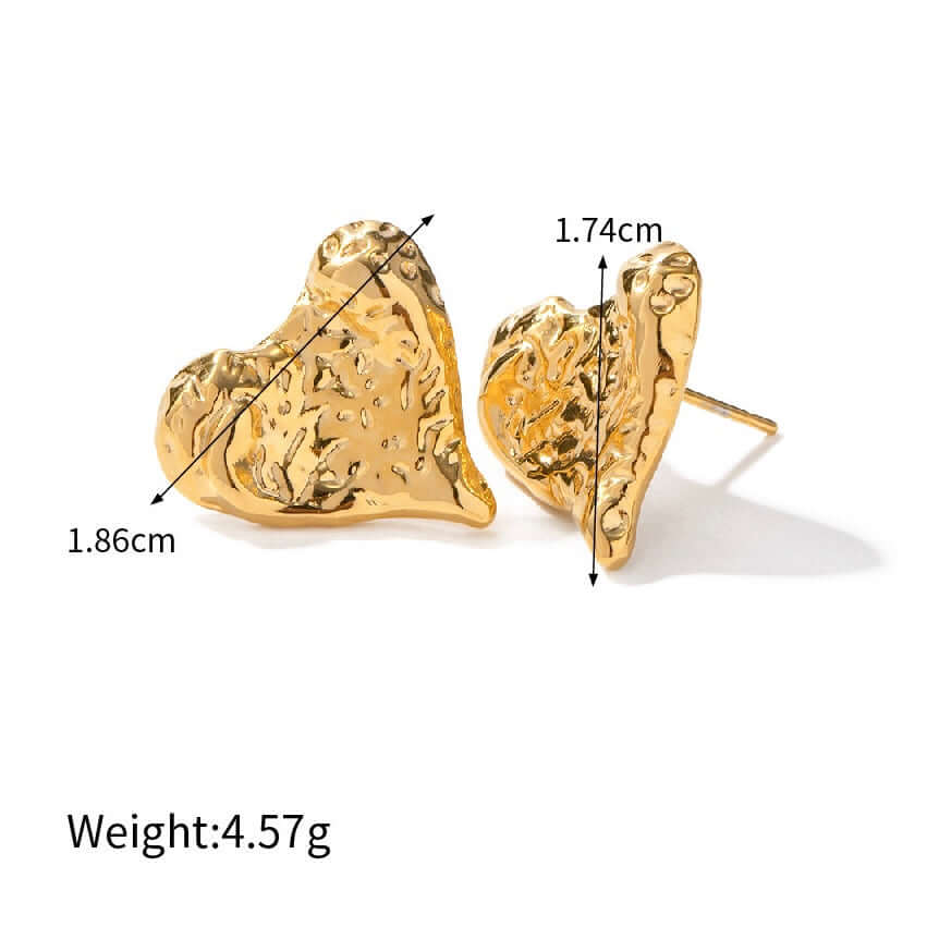 Minimalist Engraved Texture 18K Gold Plated Heart Stud Earrings for Women | JDE033 | Perfect for Valentine's Day, Anniversary Gifts & Everyday Elegance