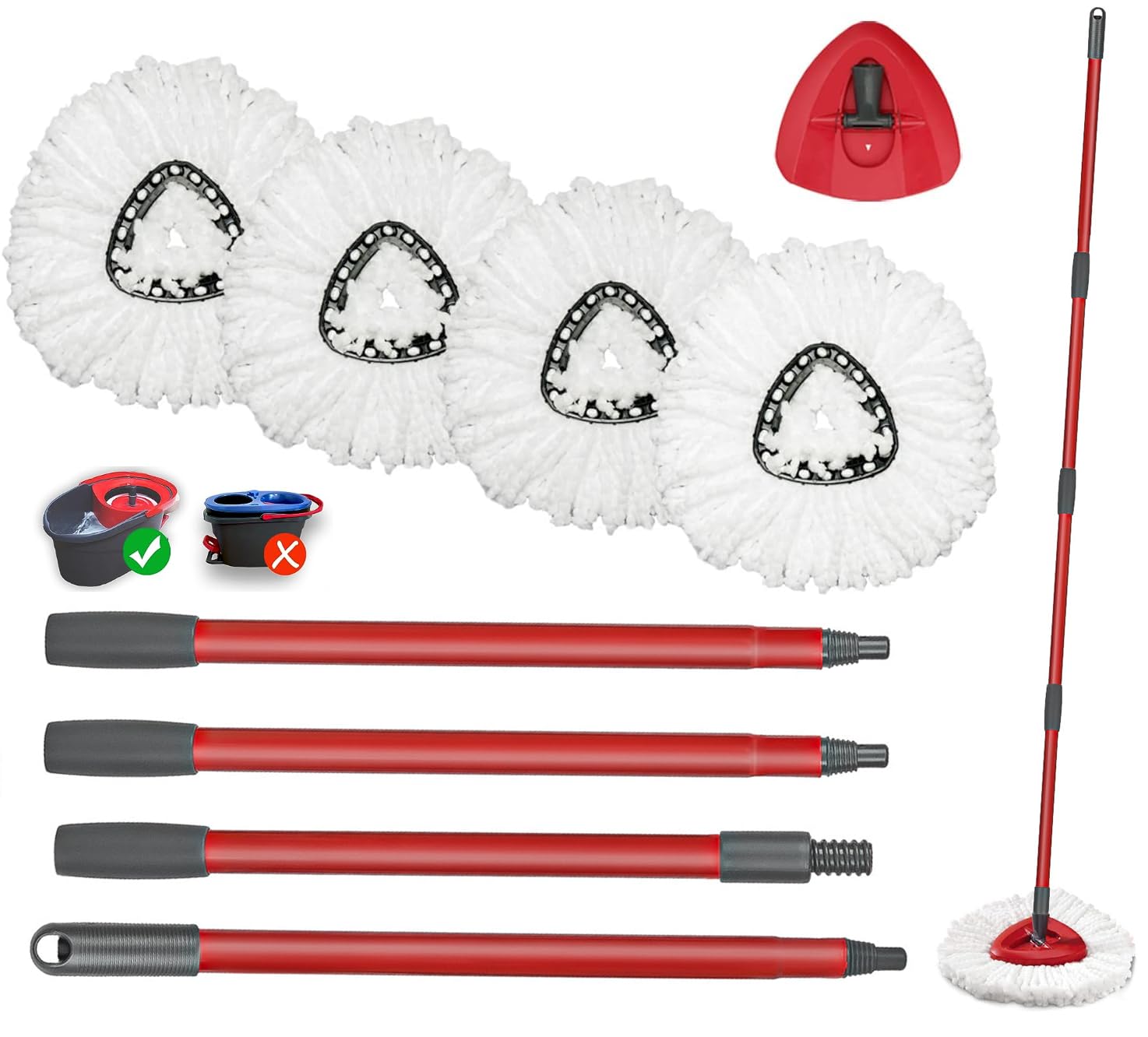 Spin Mop Replacement Head Set with Base & Extendable 30