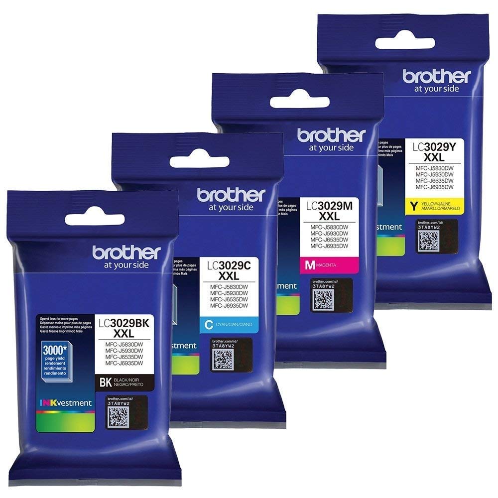 Brother LC-3029XXL High-Yield Ink Cartridge Set - Black, Cyan, Magenta, Yellow - Compatible with Brother Printers - Perfect for Home & Office Printing