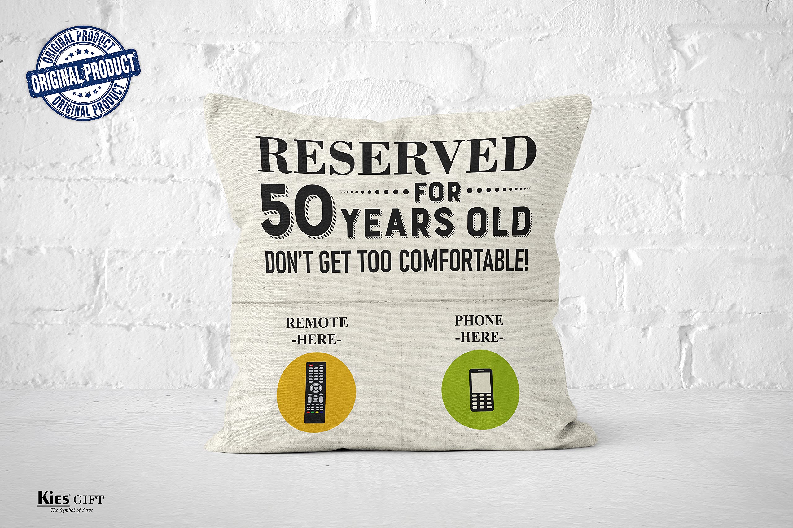 Kies Home® Double-Sided 18x18 & 45x45 Inch 50th Birthday Pillow Covers - 2-Pocket Design for Gifts (Men, Women, Mum, Grandad) - Perfect for Birthday Decorations & Special Occasion Presents - Great for Home Decor, Party Supplies & Personalized Gift Giving