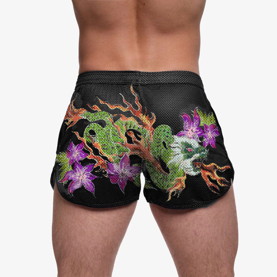 Fire Breathing Dragon Print Men's Athletic Mesh Shorts - Lightweight & Breathable for Running, Gym & Outdoor Workouts