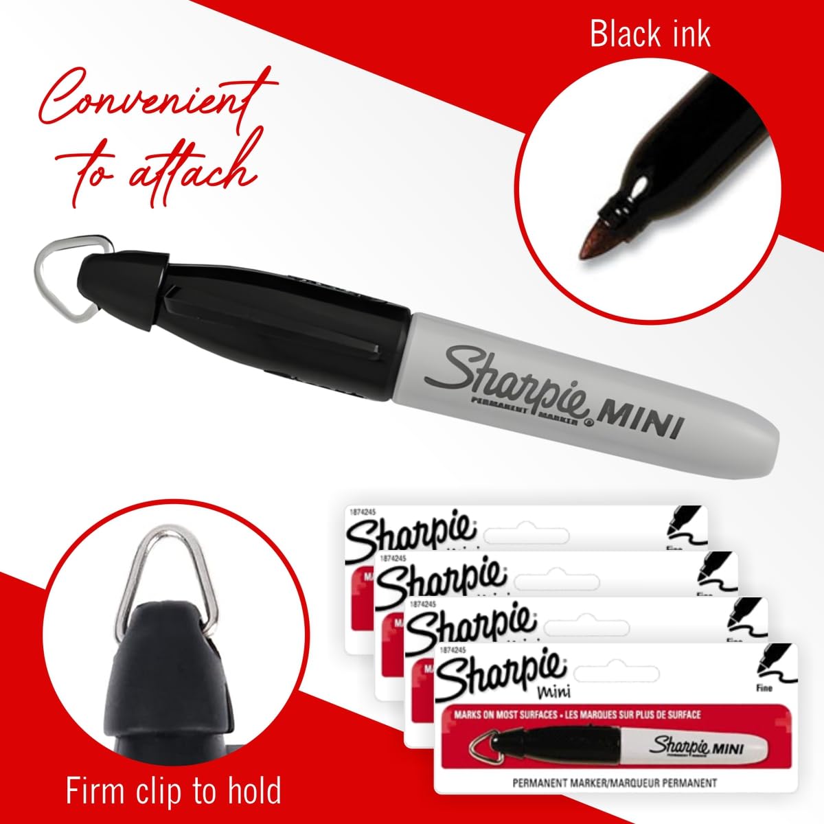 4 Pack Mini Sharpie Permanent Markers for Nurses - Black Ink Badge ID Marker with Lanyard Clip | Perfect for Medical Professionals, Teachers & Office Workers