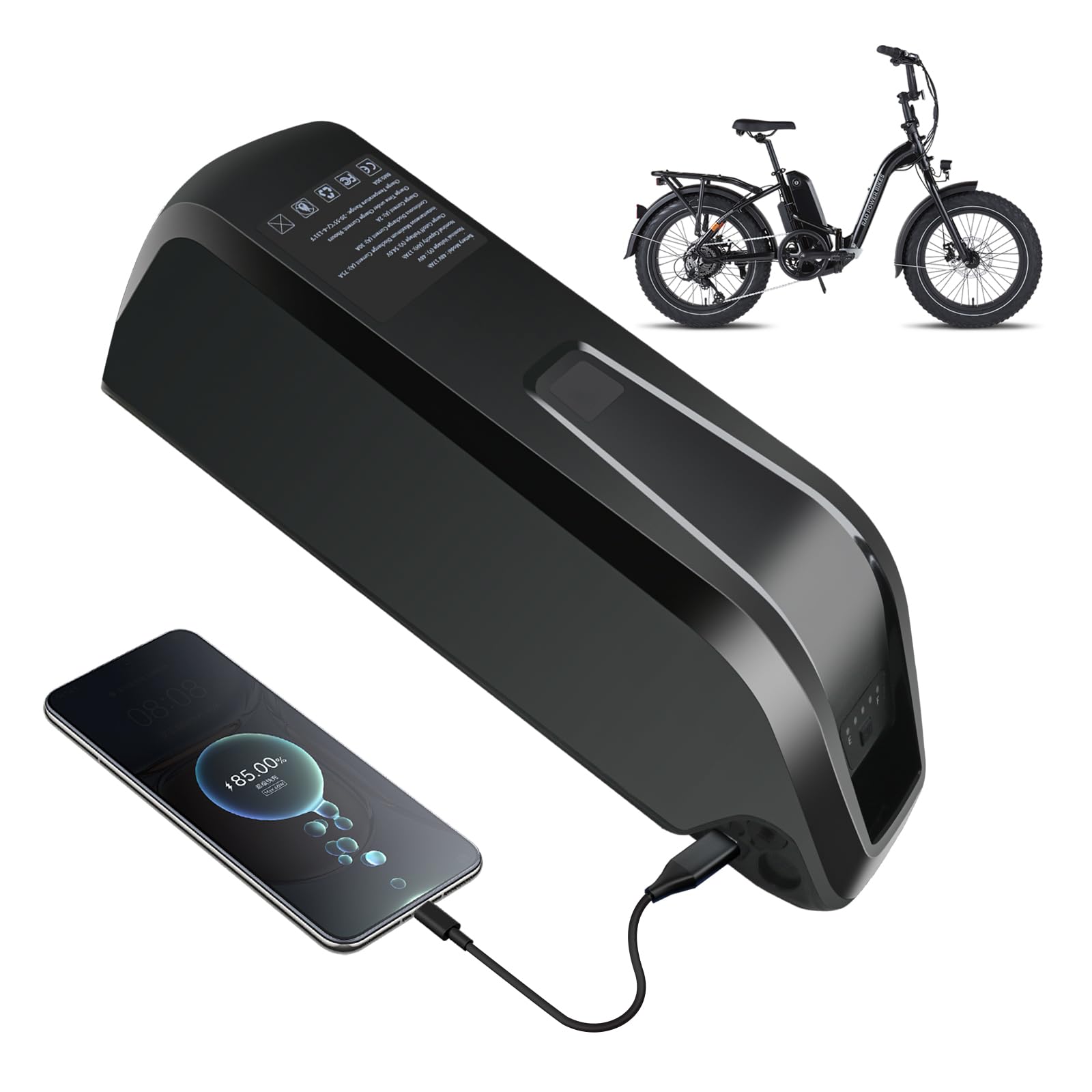 48V 17Ah Lithium Ebike Battery with Fast 2A Charger & USB Output - 30A BMS for 0-1400W Motors - Safe Lock & LED Indicator - Perfect for Commuting, Mountain Biking & Long-Distance Rides