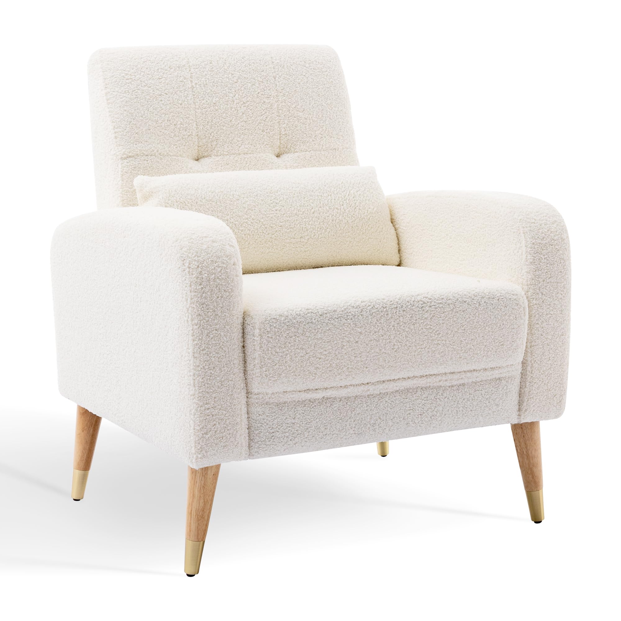 Mid-Century Modern Accent Chair - Upholstered Armchair with Sturdy Legs for Living Room & Bedroom - Comfy Single Sofa Chair in White - Perfect for Lounge, Reading Nook or Home Office Decor