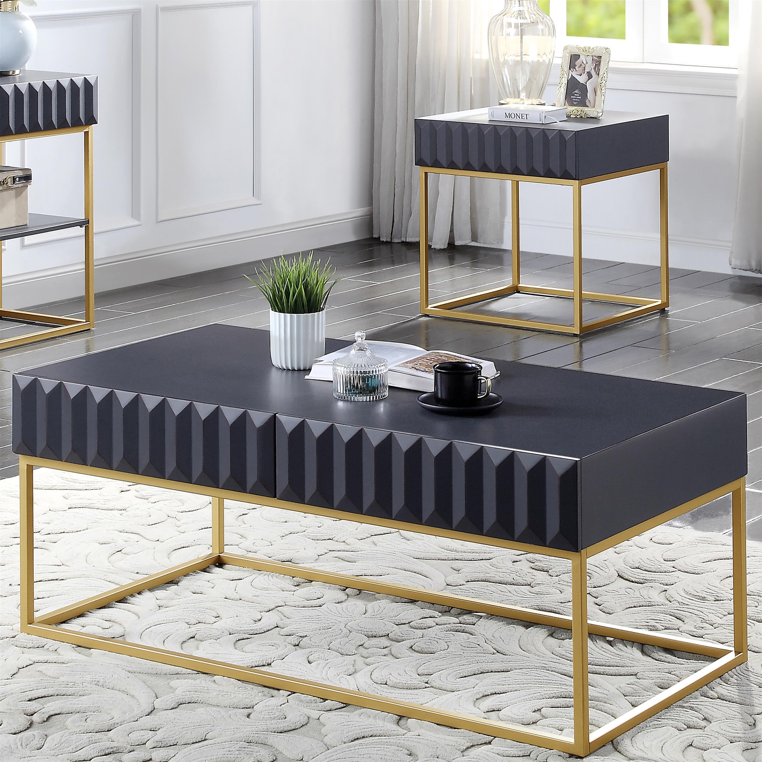 Giffore Metal 2-Piece Coffee Table Set - Antique Blue for Living Room Decor