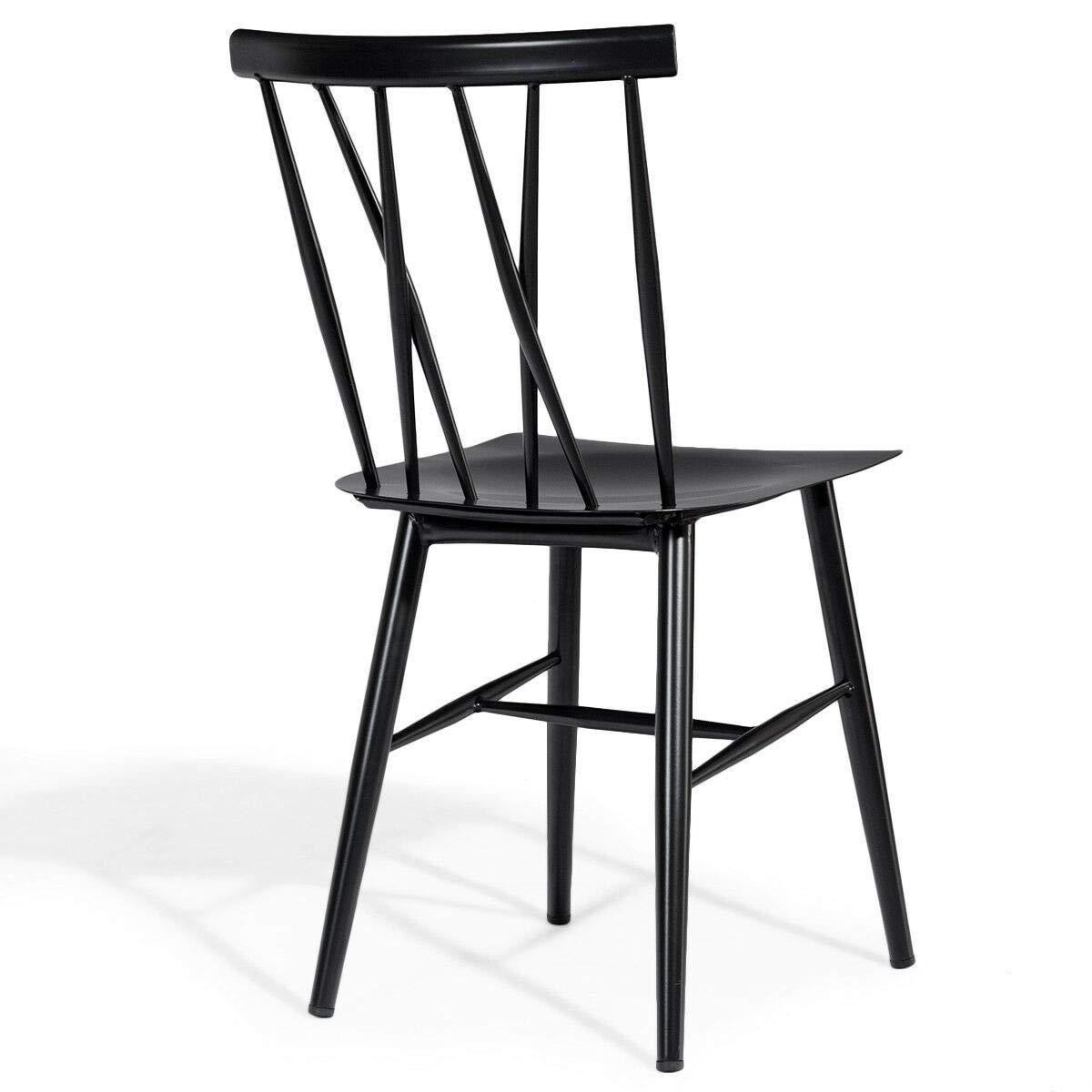 COSTWAY Dining Chair Set of 2 - Farmhouse Windsor Chairs with Spindle Back & Sturdy Metal Frame, 17'' Height Kitchen Side Chairs for Dining Room, Living Room or Restaurant Use | Perfect for Home Decor, Family Gatherings & Commercial Spaces