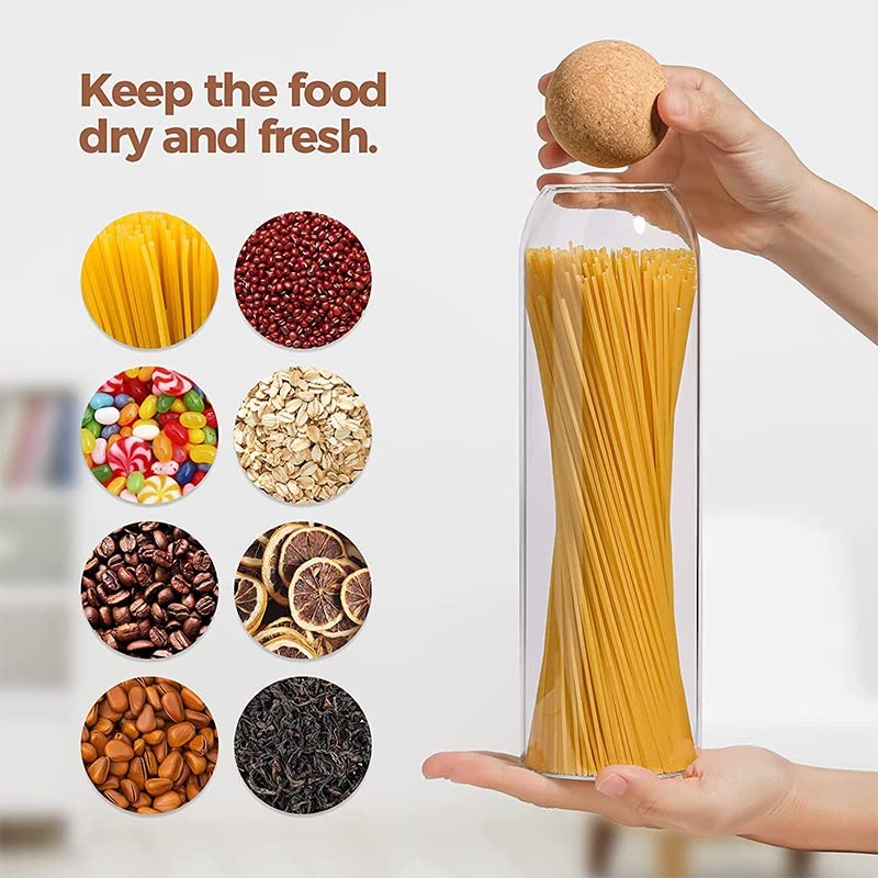 3-Piece Glass Food Storage Jars with Airtight Cork Lids - Clear Kitchen Pantry Containers for Dry Goods, Spices & Meal Prep | Perfect for Organizing, Storing & Displaying Food in Home or Restaurant