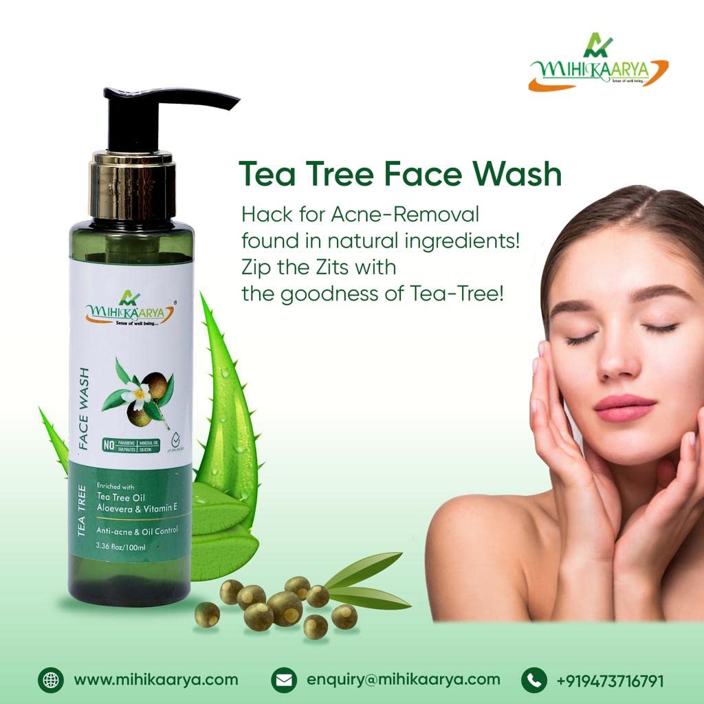 MIHIKAARYA Tea Tree Face Wash (100ml) - Acne Control & Oil Balancing Cleanser for Clear Skin - Perfect for Daily Skincare Routine & Travel