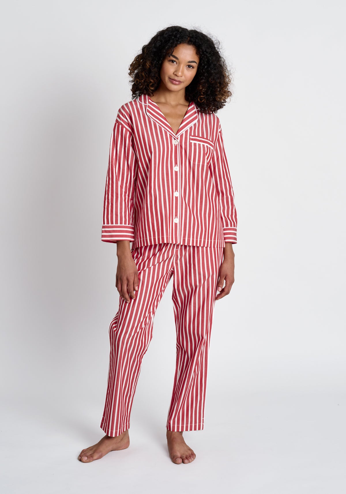 Marina Pajama Set - Women's Red Breton Stripe Sleepwear | Soft Cotton Pajamas for Lounge & Sleep | Perfect for Relaxing at Home, Sleepovers & Travel