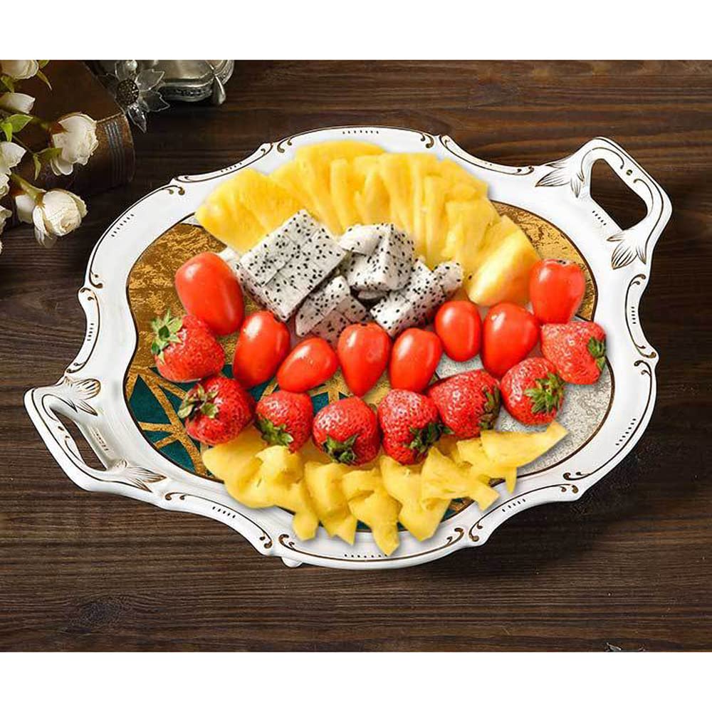 European-Style Ceramic Tea Set Tray with Rhododendron Bird Design - Elegant Afternoon Tea Serving Platter for Living Room, Bedroom & Kitchen | Perfect for Tea Parties, Snack Serving & Home Decor